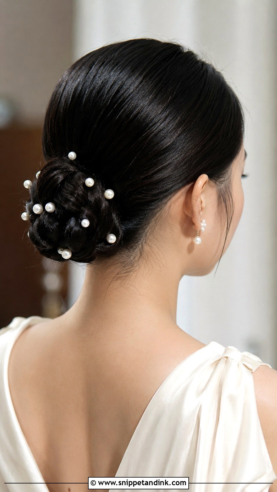 Pearl Embellished Low Bun - Snippet and Ink - 25 Asian Wedding Hairstyles