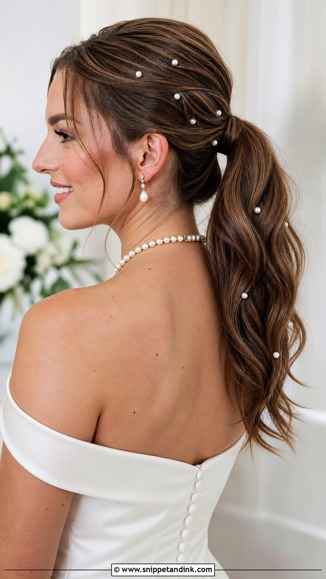 Pearl Embellished Ponytail - Snippet and Ink - 20 Party Pony Wedding Hairstyle Ideas