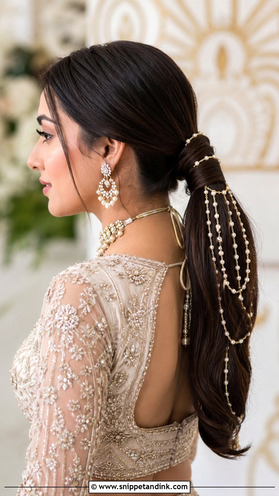 Pearl Embellished Ponytail - Snippet and Ink - 30 Indian Wedding Pony Hairstyles