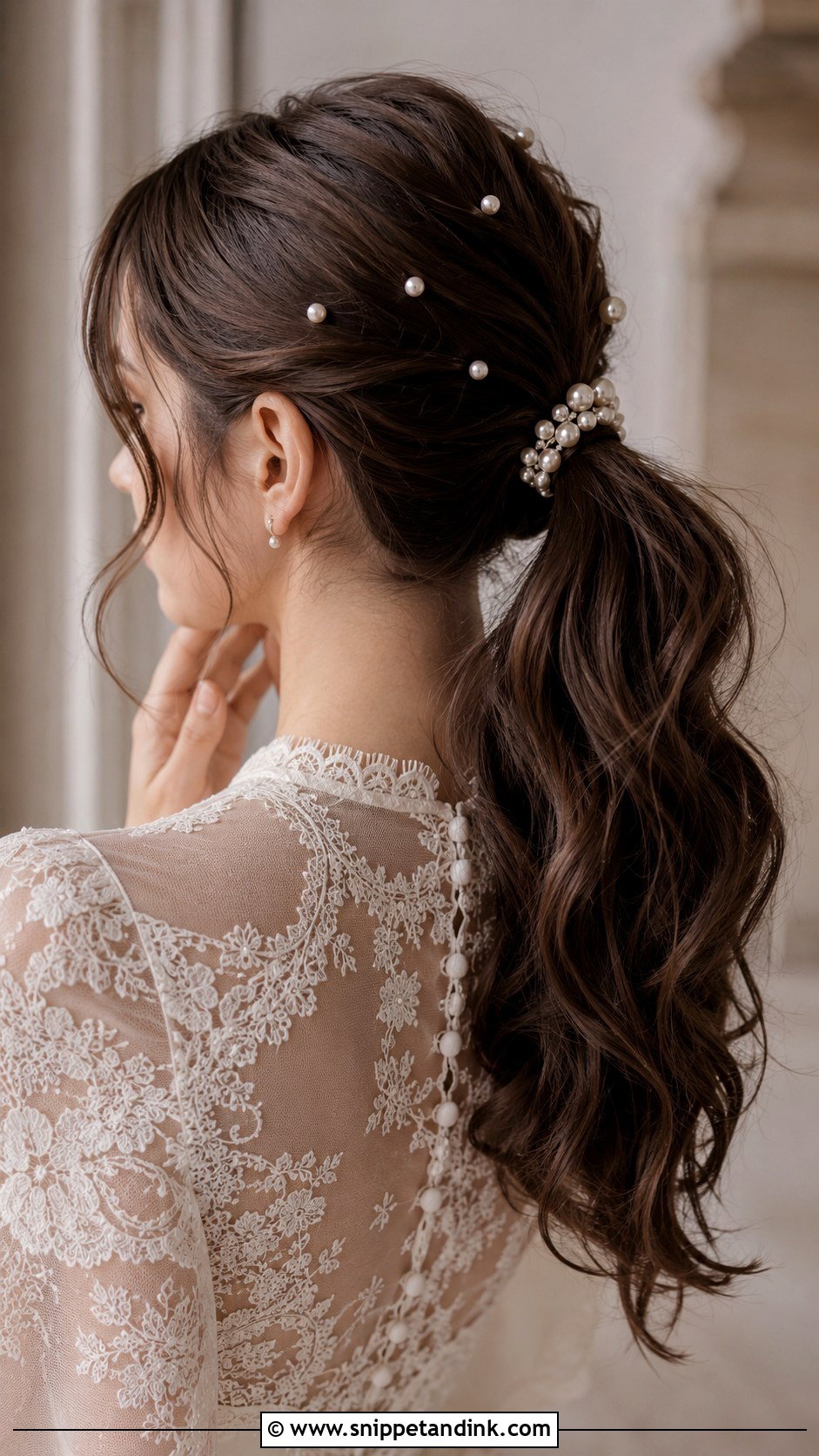 Pearl Embellished Ponytail for Brides - Snippet and Ink - 20 Fancy Ponytail Wedding Hairstyles
