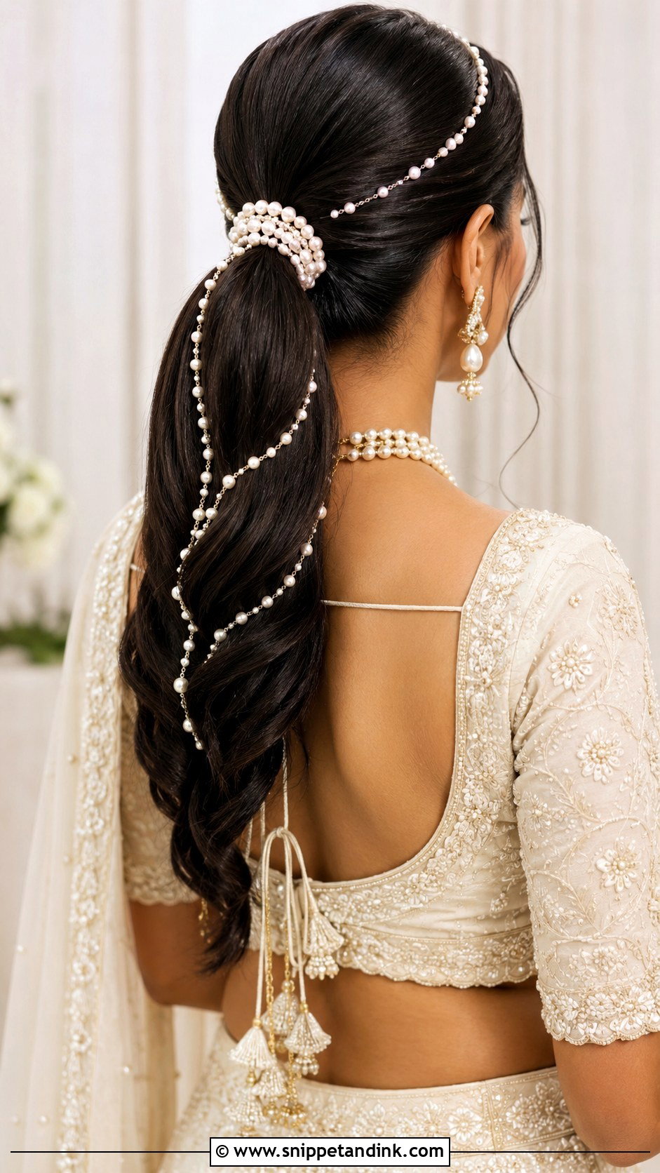Pearl Embellished Ponytail - Snippet and Ink - 20 Indian Wedding Ponytail Hairstyles
