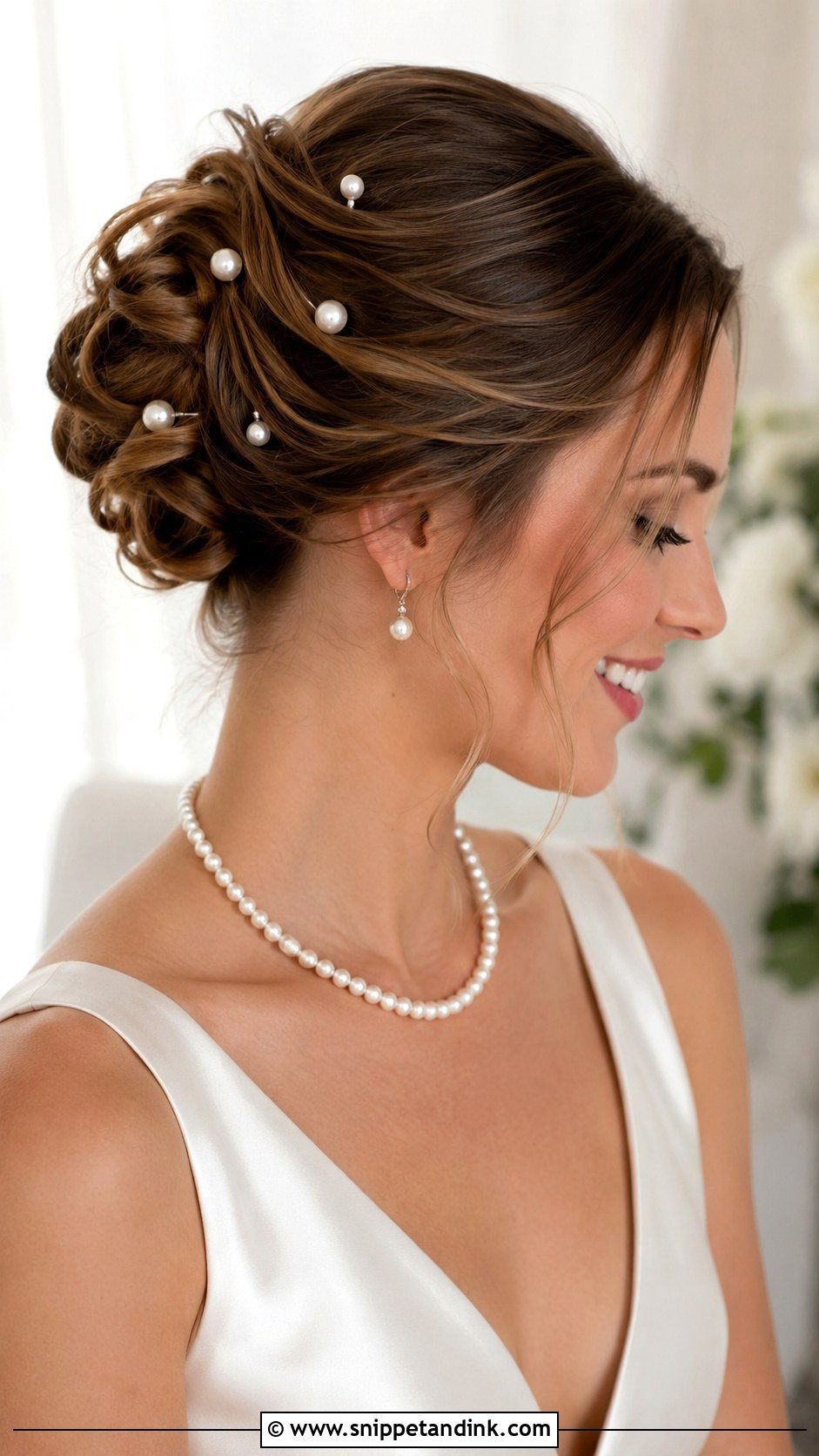 Pearl Embellished Updo for Wedding - Snippet and Ink - 20 Medium Hair Updo for Wedding Ideas