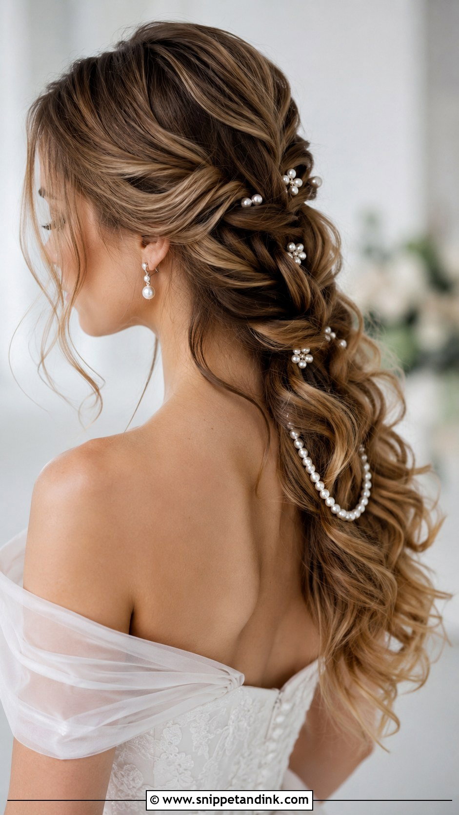 Pearl Embellished Wedding Hairstyle for Long Hair - Snippet and Ink - 30 Wedding Hair Styles for Long Hair