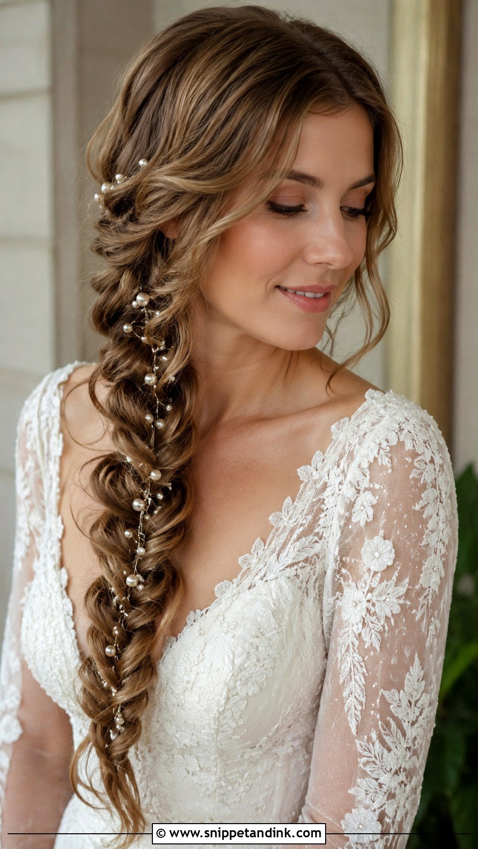 Pearl Encrusted Fishtail Braid - Snippet and Ink - 20 Pearl Bridal Hair Ideas