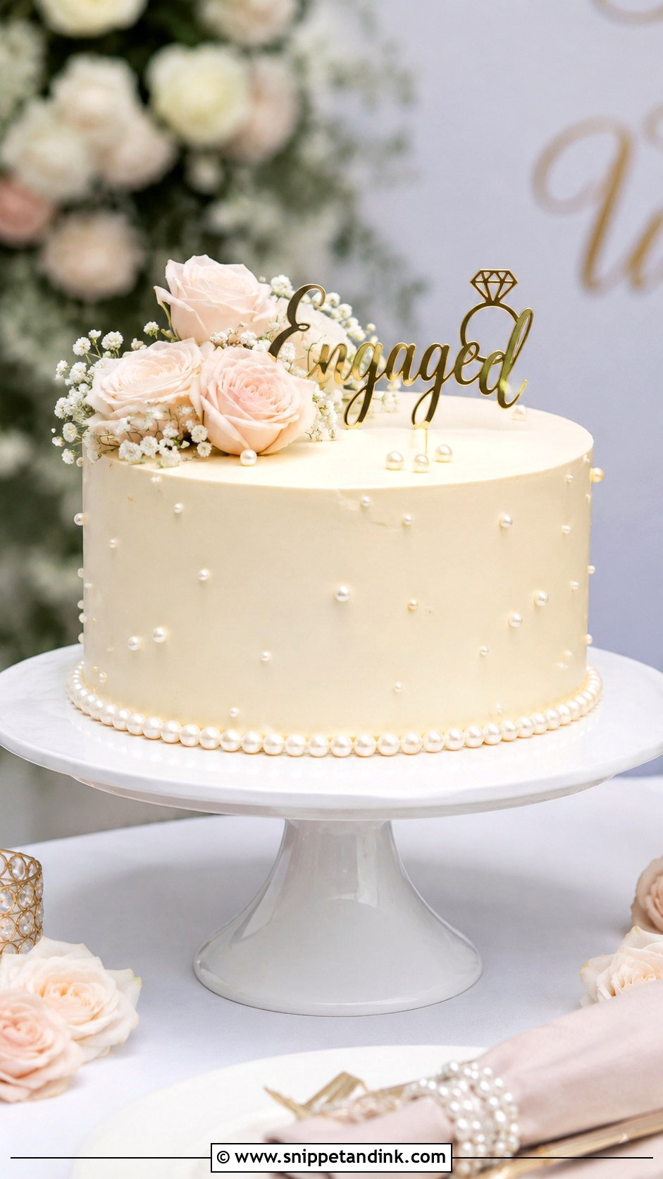 Pearl Engagement Cake - Snippet and Ink - 20 Engagement Cake Images