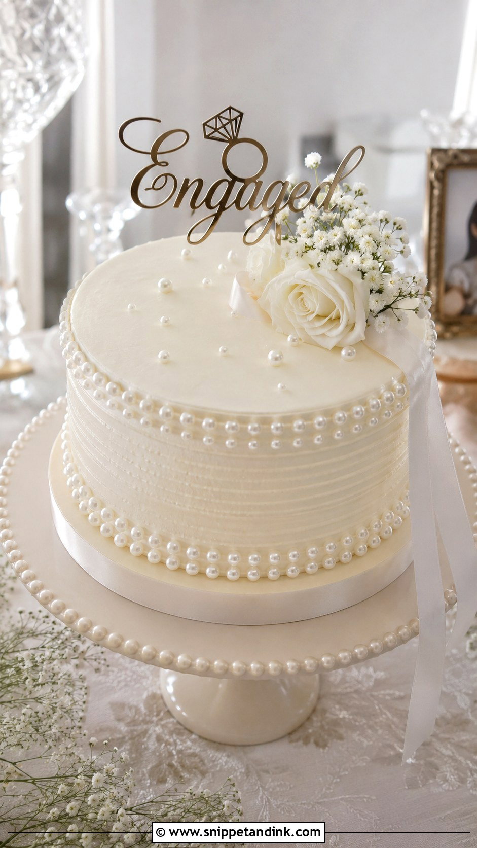Pearl Engagement Cake - Snippet and Ink - 20 Engagement Theme Cake Ideas