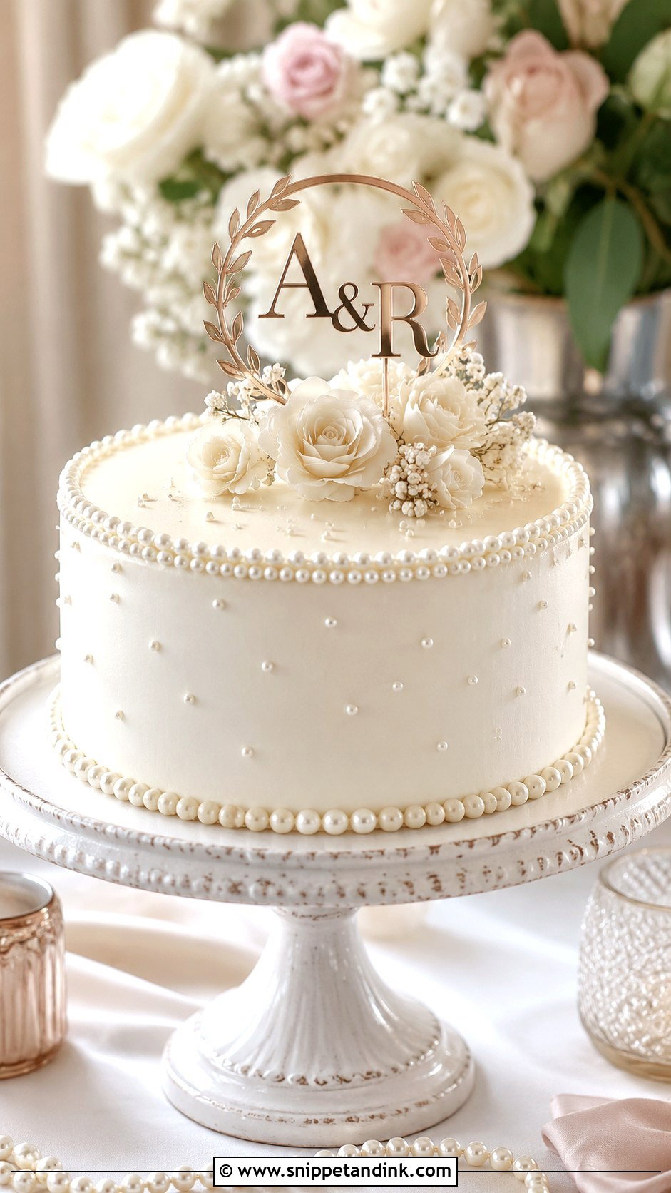 Pearl Engagement Cake - Snippet and Ink - 20 Classy Engagement Cake Designs