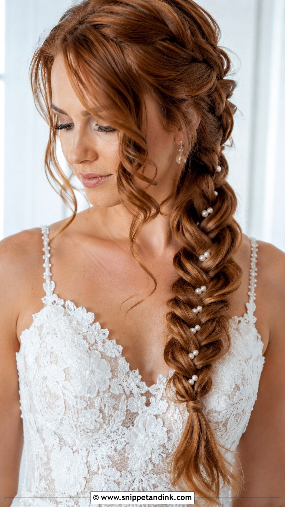 Pearl Fishtail Braid for Brides - Snippet and Ink - 25 Bridal Hair with Pearls Ideas