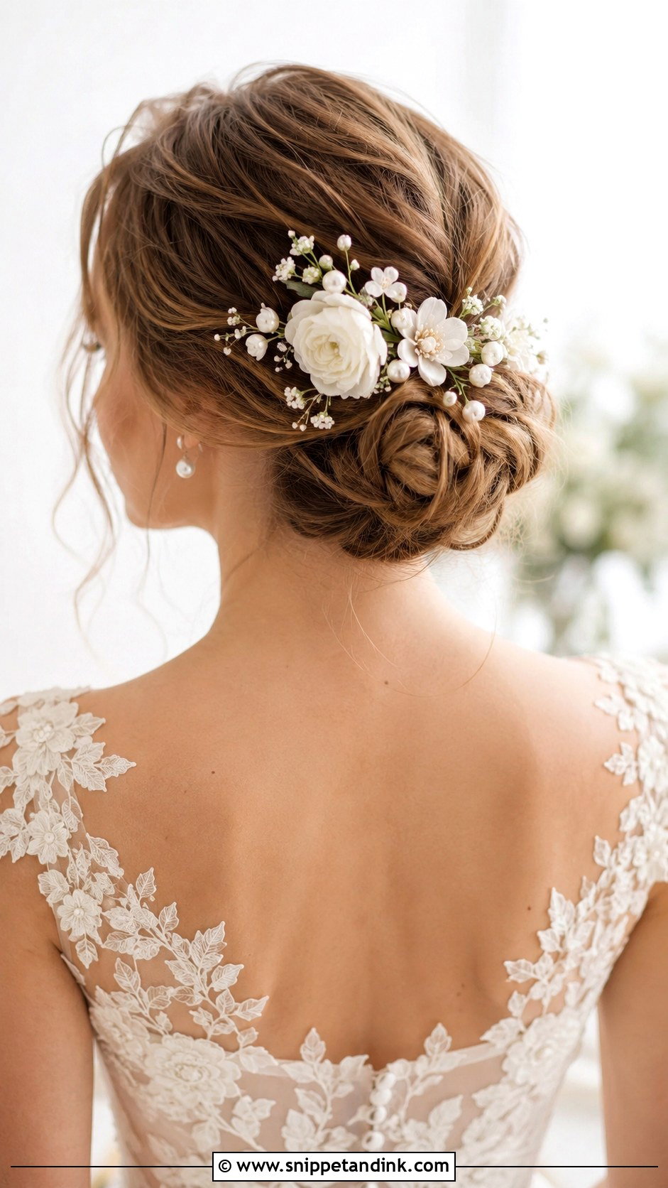Pearl Floral Bun Combination - Snippet and Ink - 25 Bridal Hair with Pearls Ideas