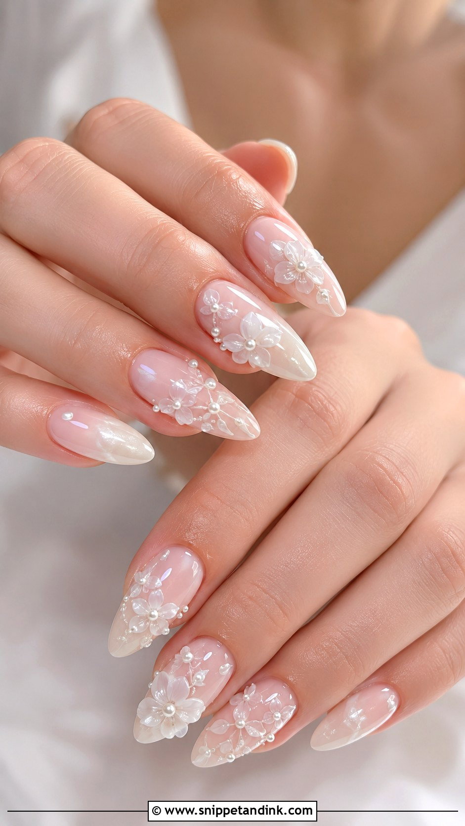 Pearl Floral Wedding Nails - Snippet and Ink - 20 Floral Wedding Nails for Bride