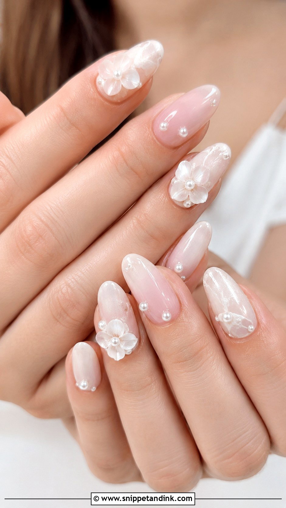 Pearl Flower Wedding Nails - Snippet and Ink - 20 Flower Wedding Nails