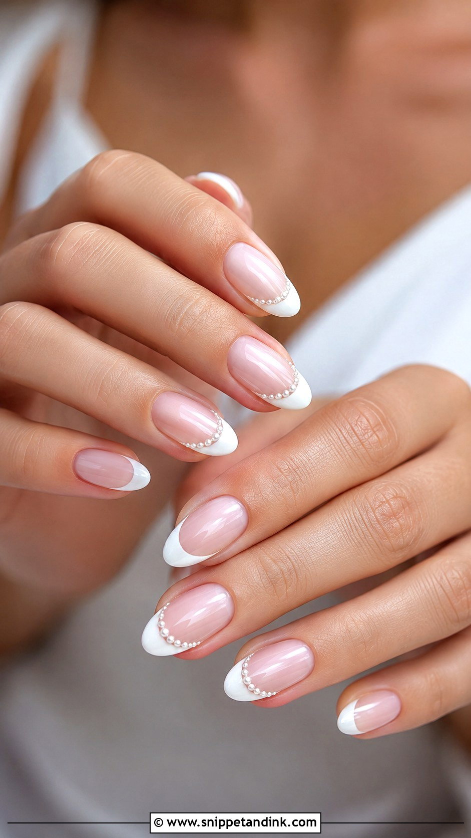 Pearl French Tip Bridal Nails - Snippet and Ink - 30 Elegant Bridal Nails Wedding