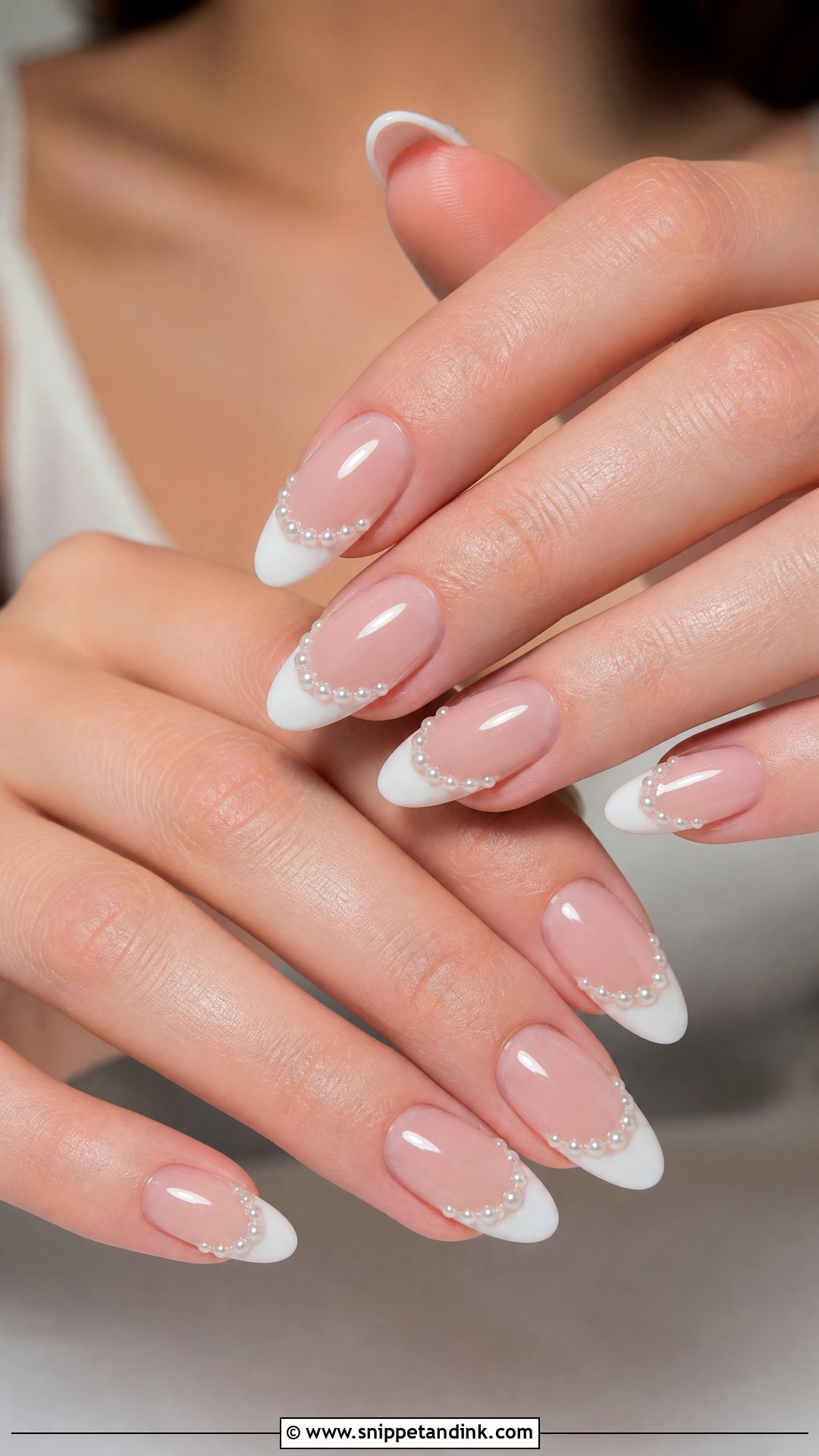 Pearl French Tip Bridal Nails - Snippet and Ink - 25 Bridal Nails with Pearls