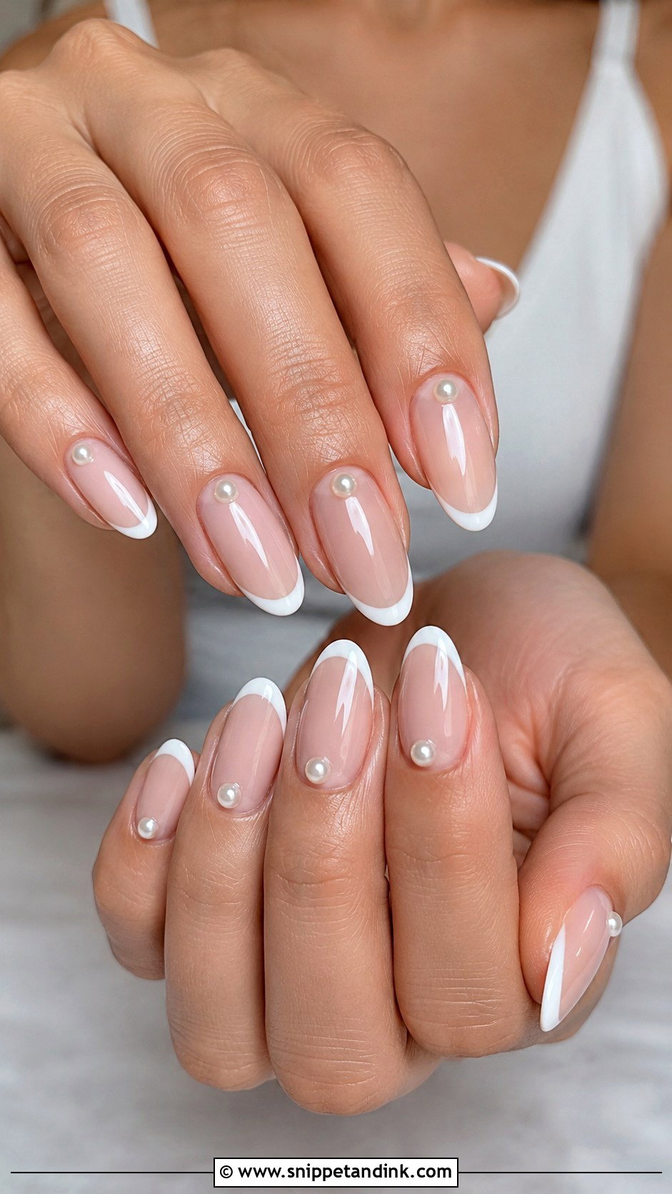 Pearl French Tip Nails - Snippet and Ink - 30 Nails for Wedding Guest