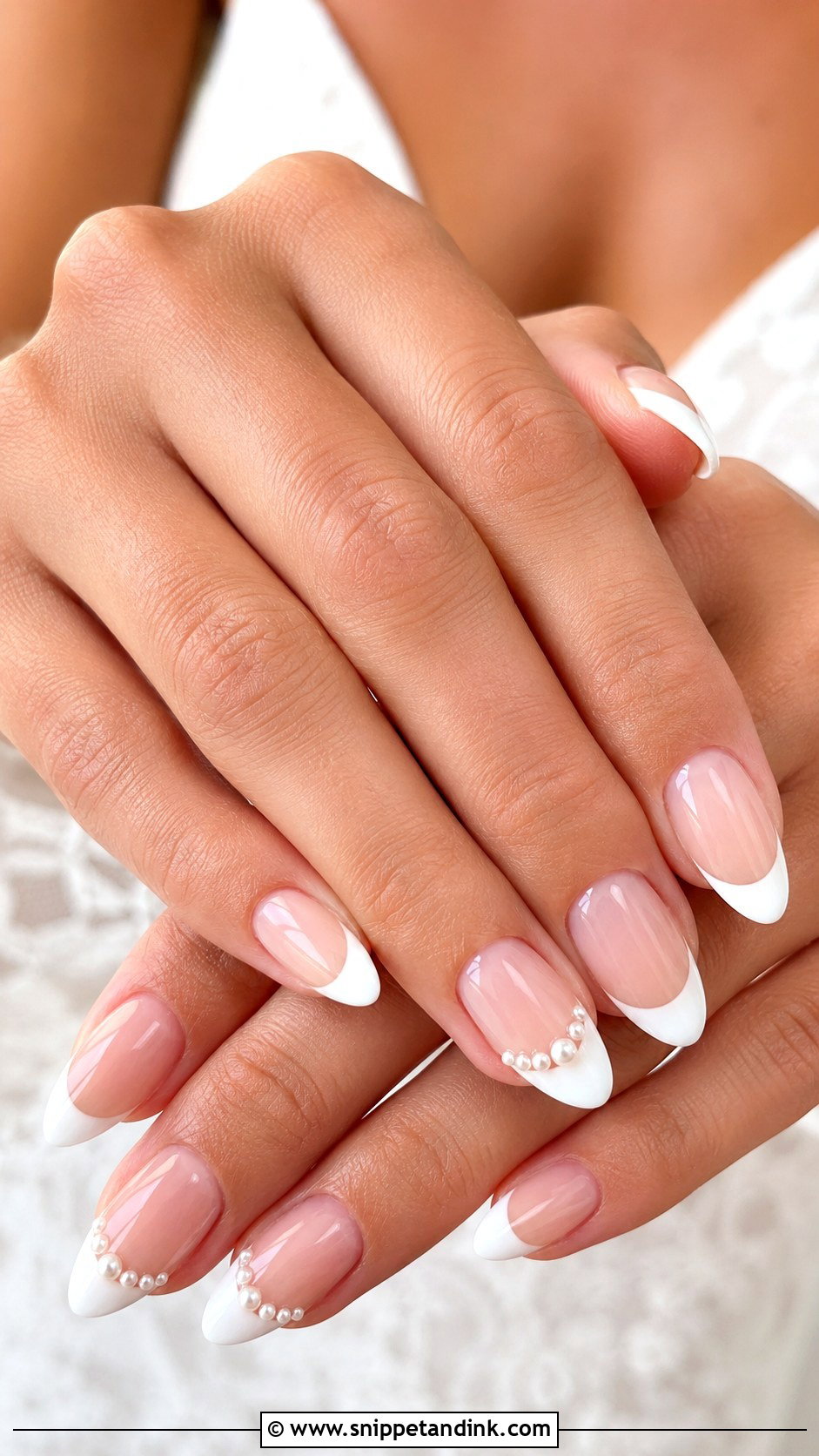 Pearl French Wedding Nails - Snippet and Ink - 30 Wedding Nail Art Design for Bride Ideas