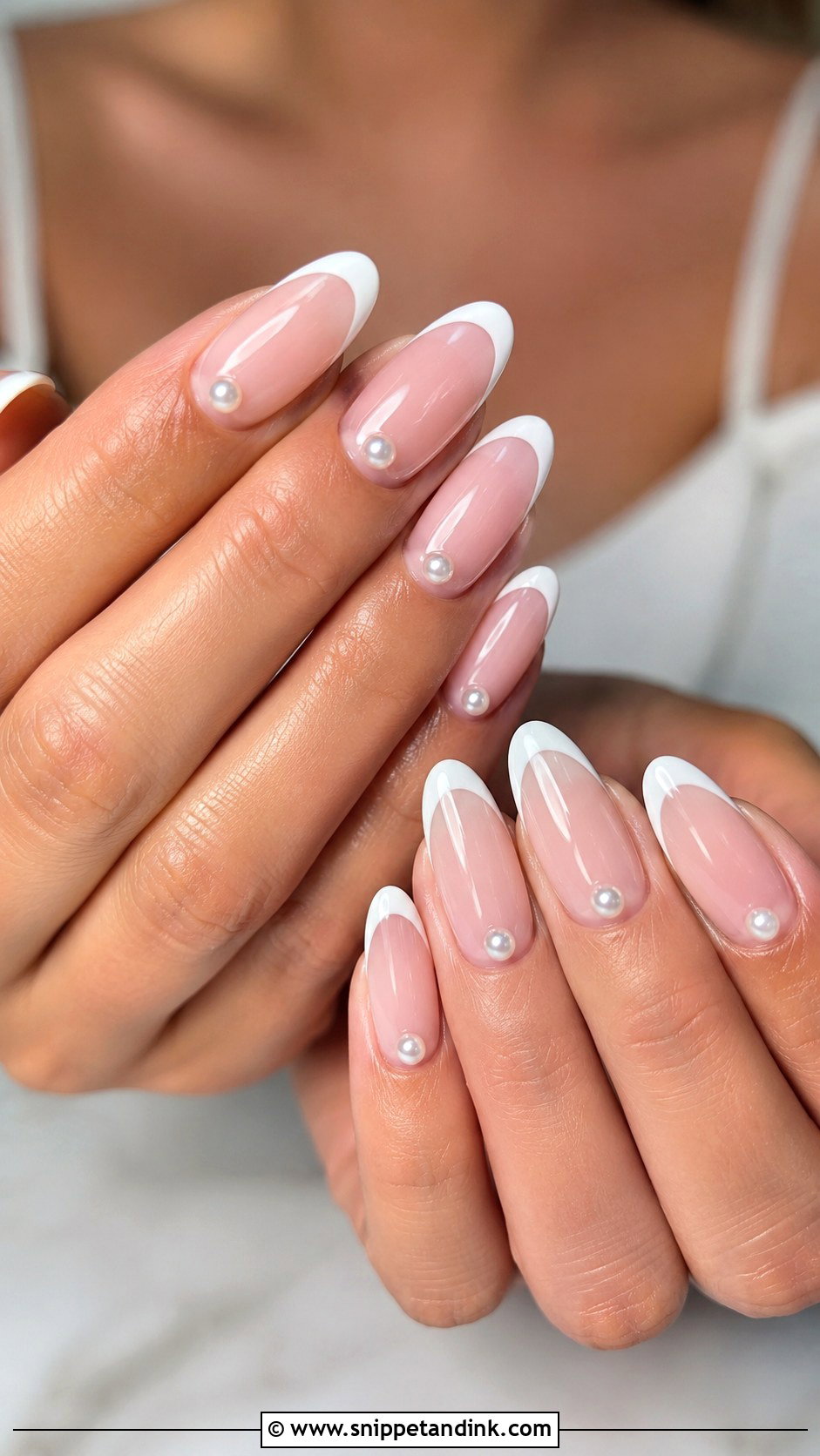 Pearl French Wedding Nails - Snippet and Ink - 35 Wedding Nail Ideas