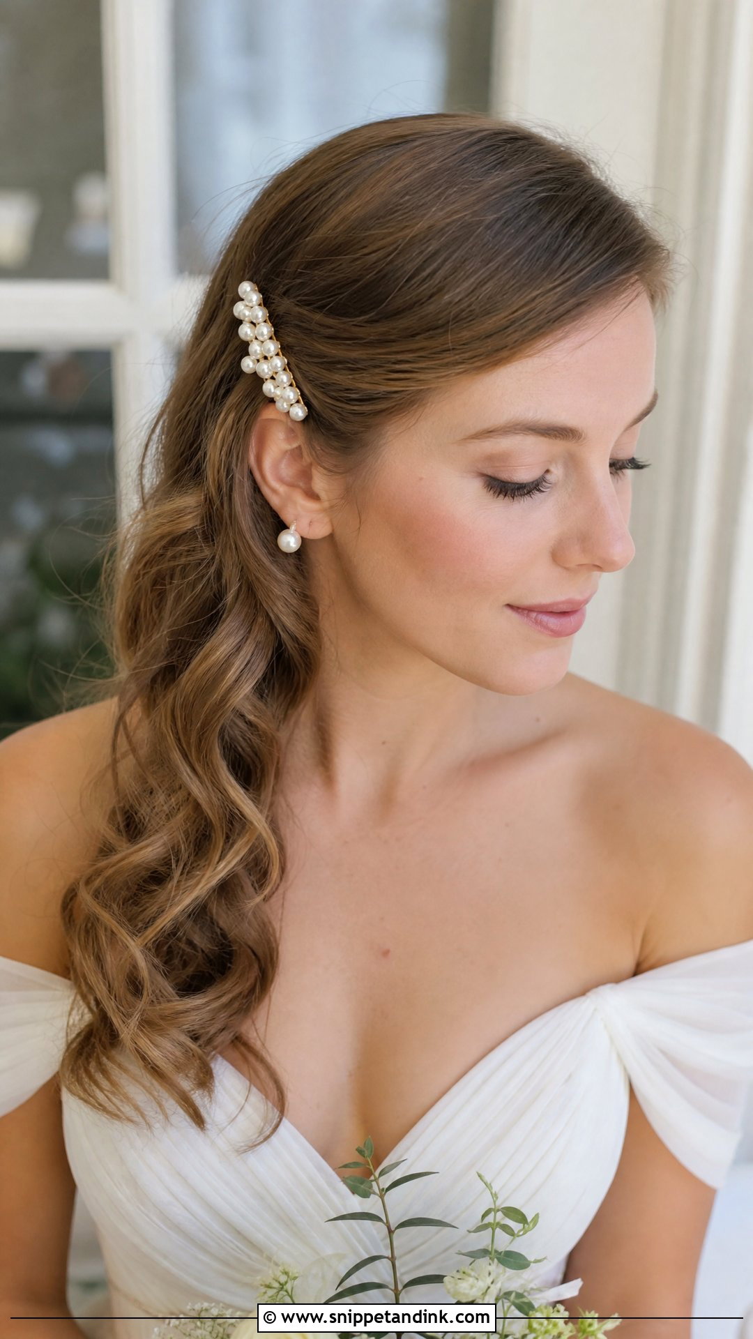 Pearl Hair Clip With Loose Waves - Snippet and Ink - 20 Wedding Hair Clips Ideas