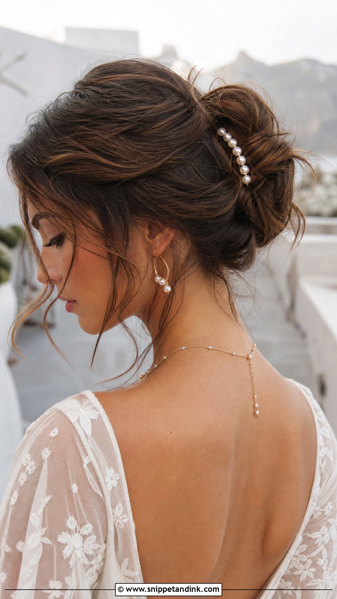 Pearl Hair Clip With Messy Bun - Snippet and Ink - 20 Wedding Hair Clips Ideas