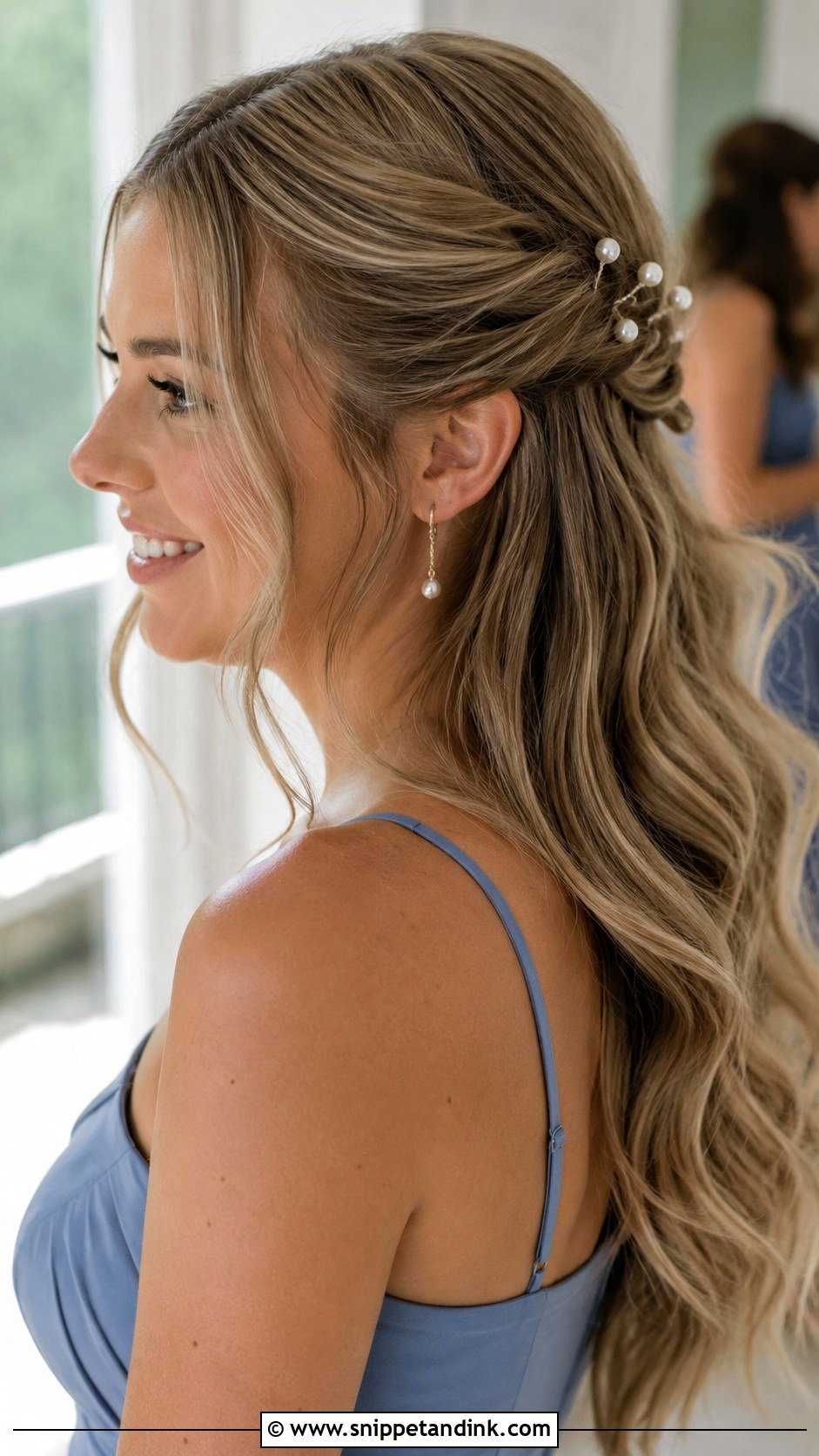 Pearl Hair Pin Bridesmaid Hair - Snippet and Ink - 20 Hair Down Wedding Bridesmaid Ideas