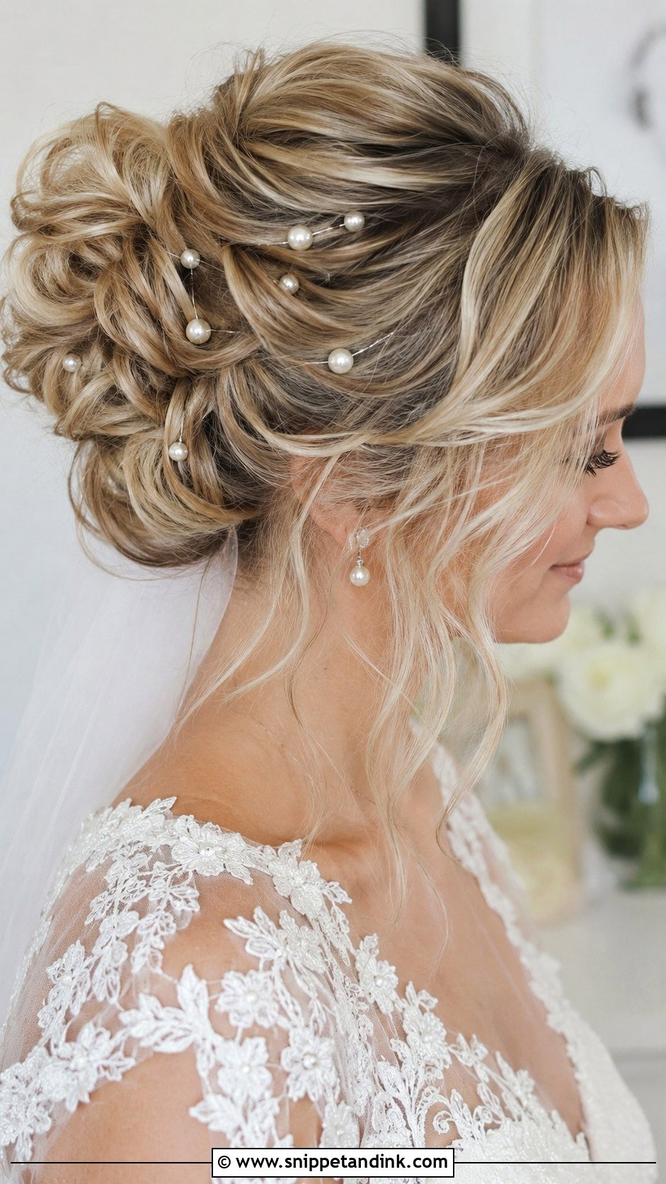 Pearl Hair Pins With Messy Bridal Bun - Snippet and Ink - 15 Wedding Hair Accessory Ideas