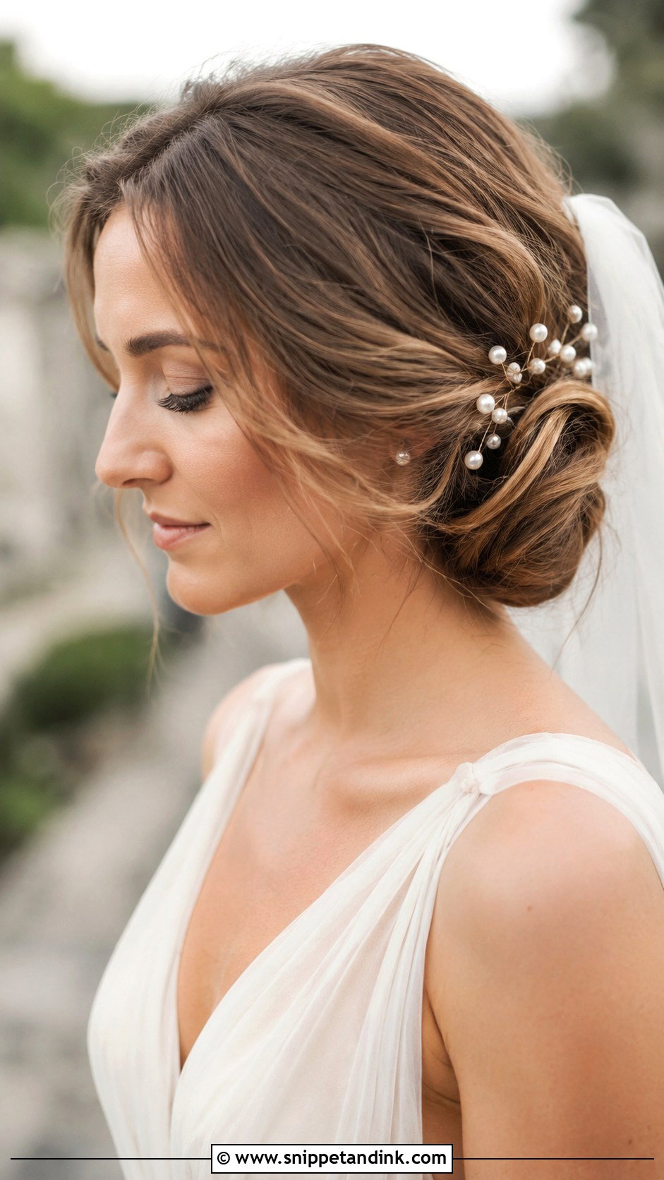 Pearl Hair Pins With a Low Side Bun - Snippet and Ink - 20 Bridal Hair Pin Ideas