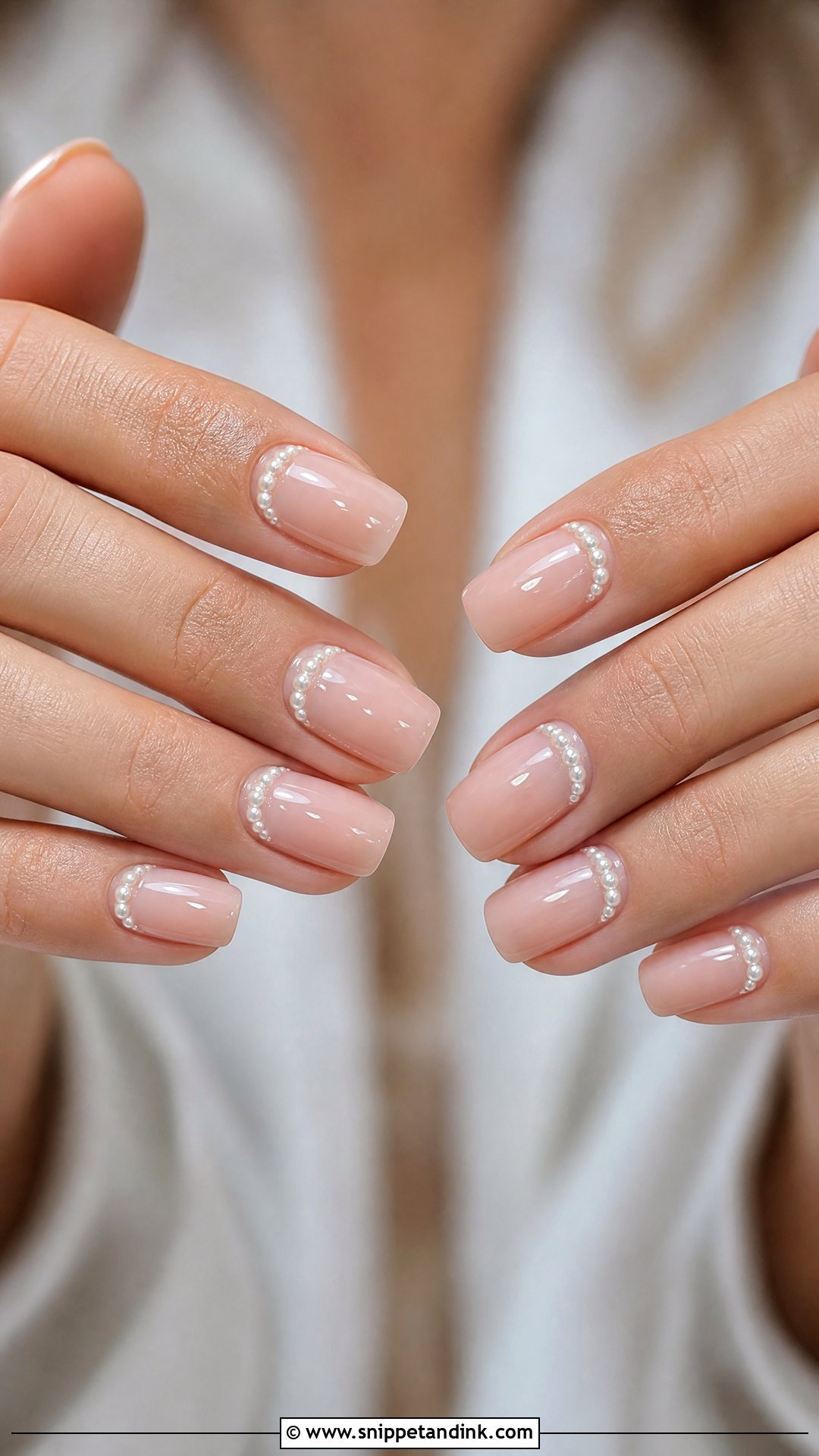 Pearl Half Moon Wedding Nails - Snippet and Ink - 25 Pearl Wedding Nails