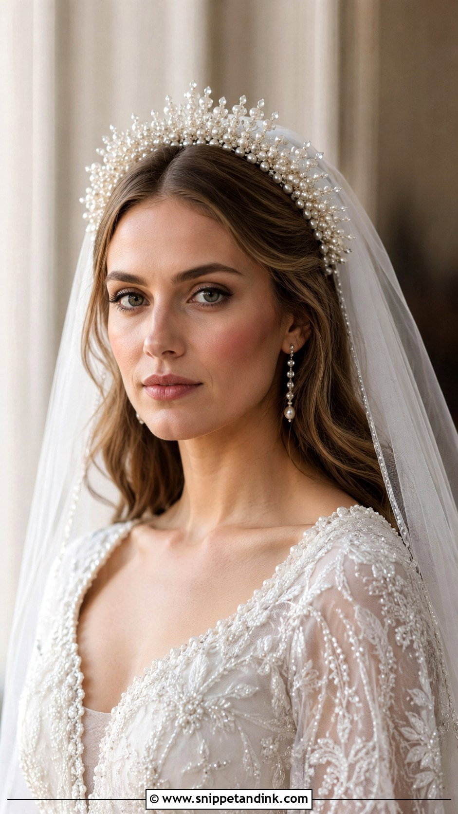 Pearl Halo Crown With Veil - Snippet and Ink - 20 Bridal Hair Pearls Ideas
