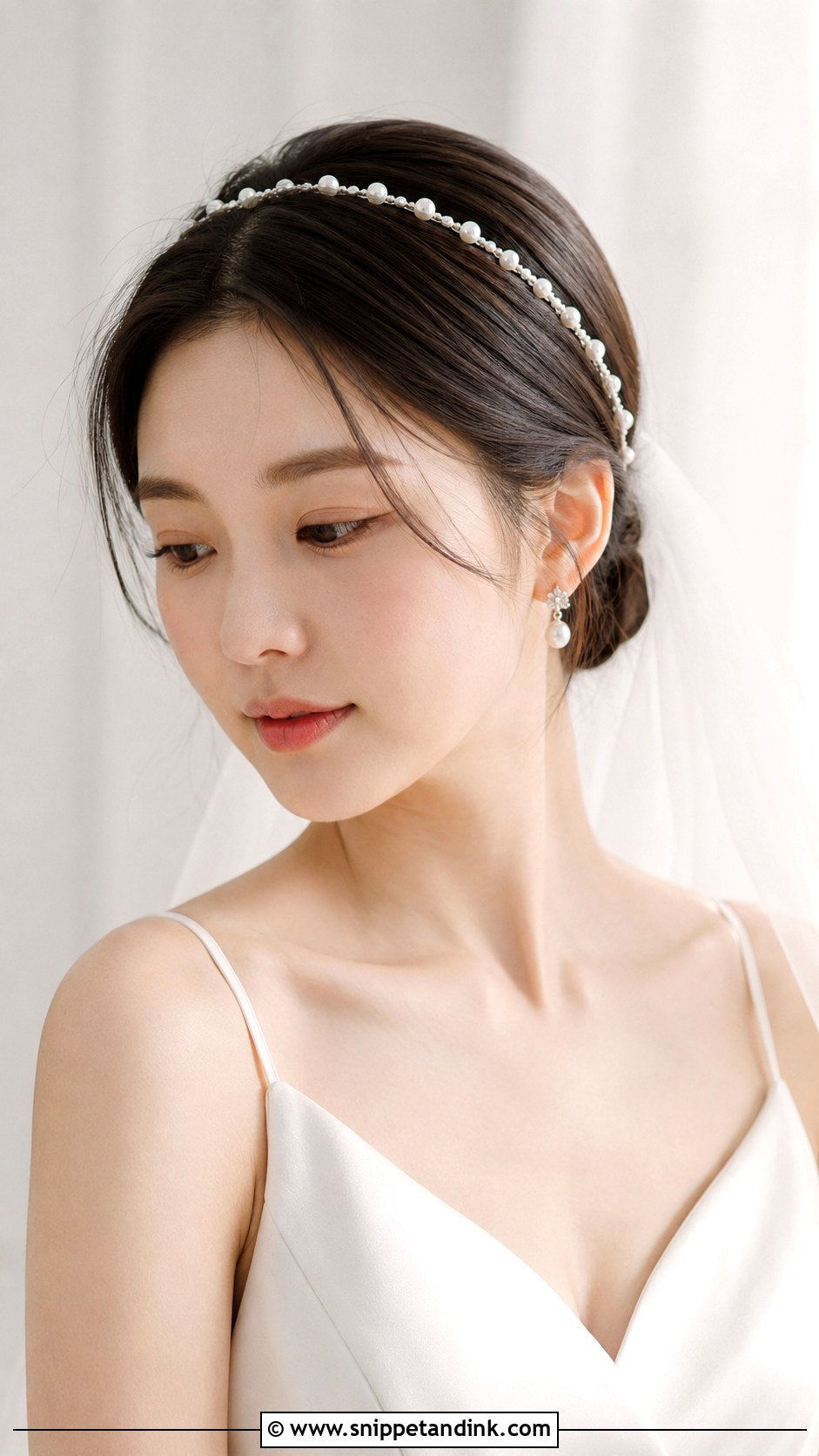 Pearl Headband Wedding Bun - Snippet and Ink - 15 Wedding Bun with Pearls Ideas