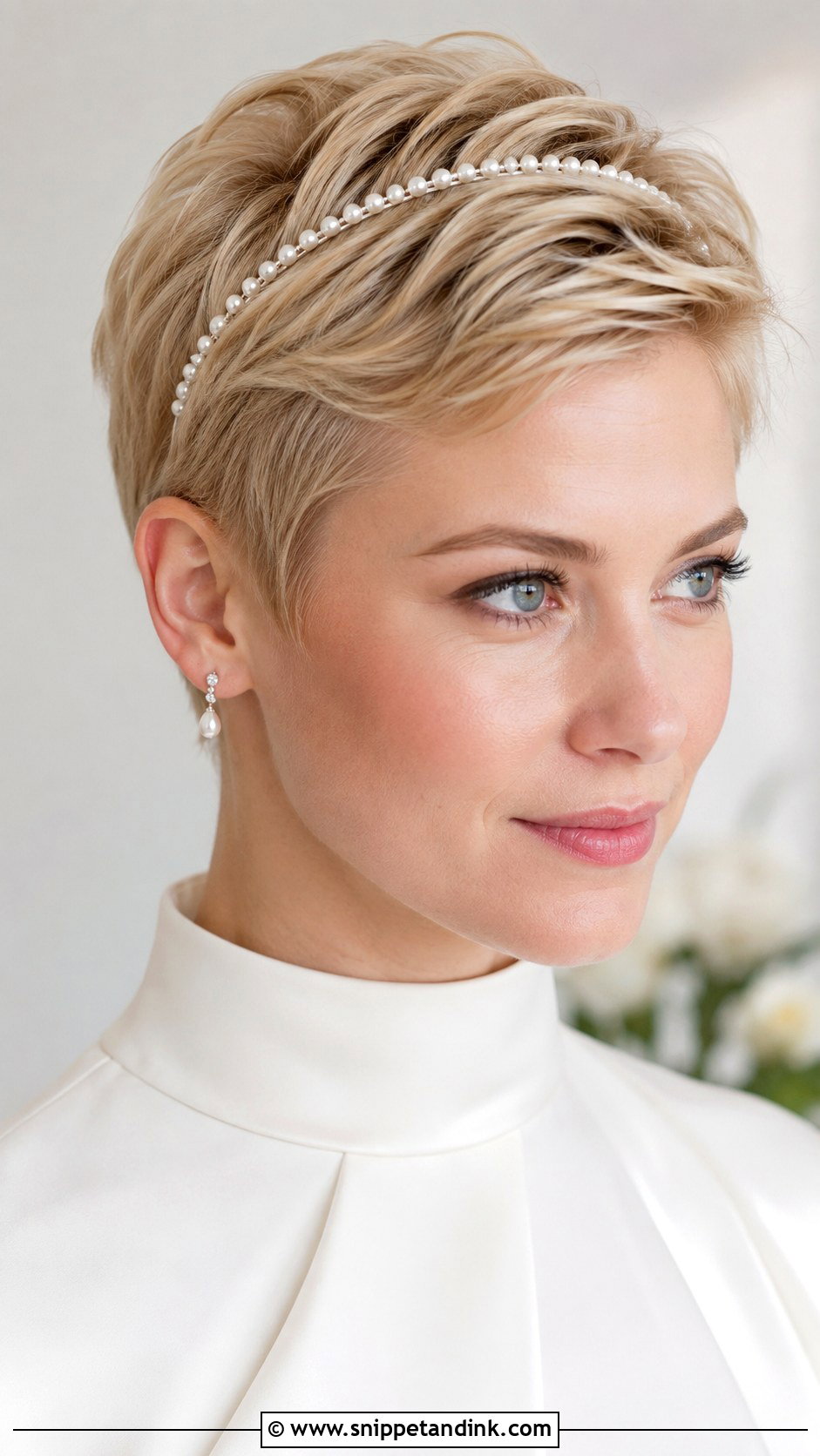 Pearl Headband Wedding Hair With Pixie Cut - Snippet and Ink - 15 Pearl Headband Wedding Hair Ideas