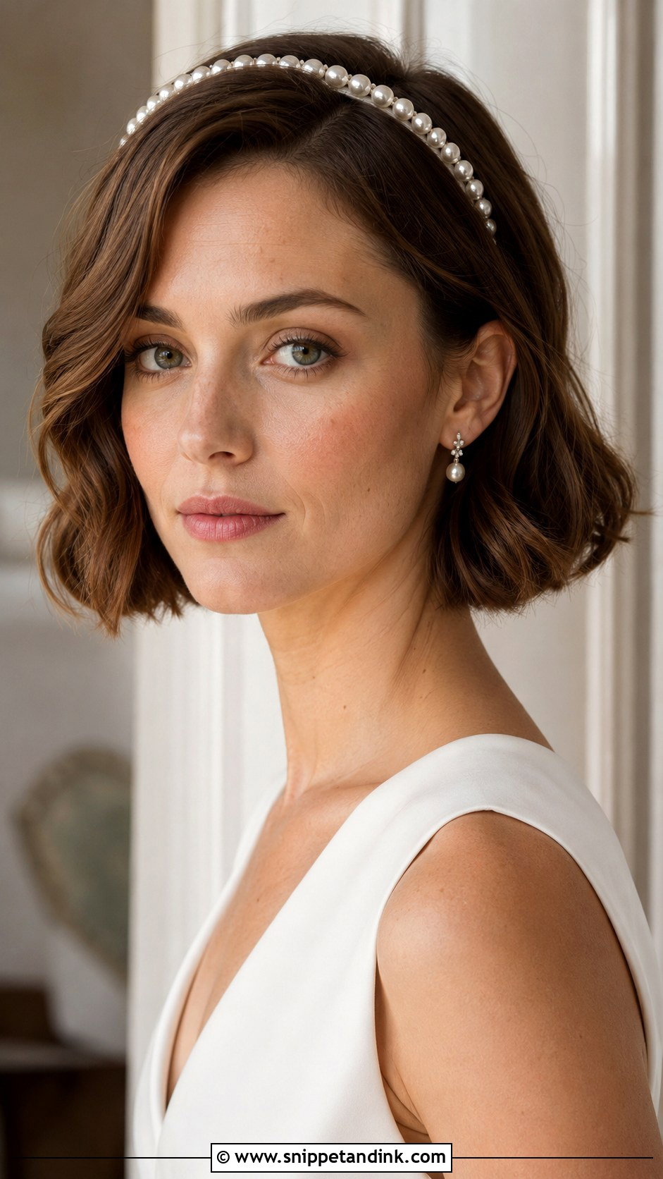 Pearl Headband Wedding Hair With Short Bob - Snippet and Ink - 15 Pearl Headband Wedding Hair Ideas