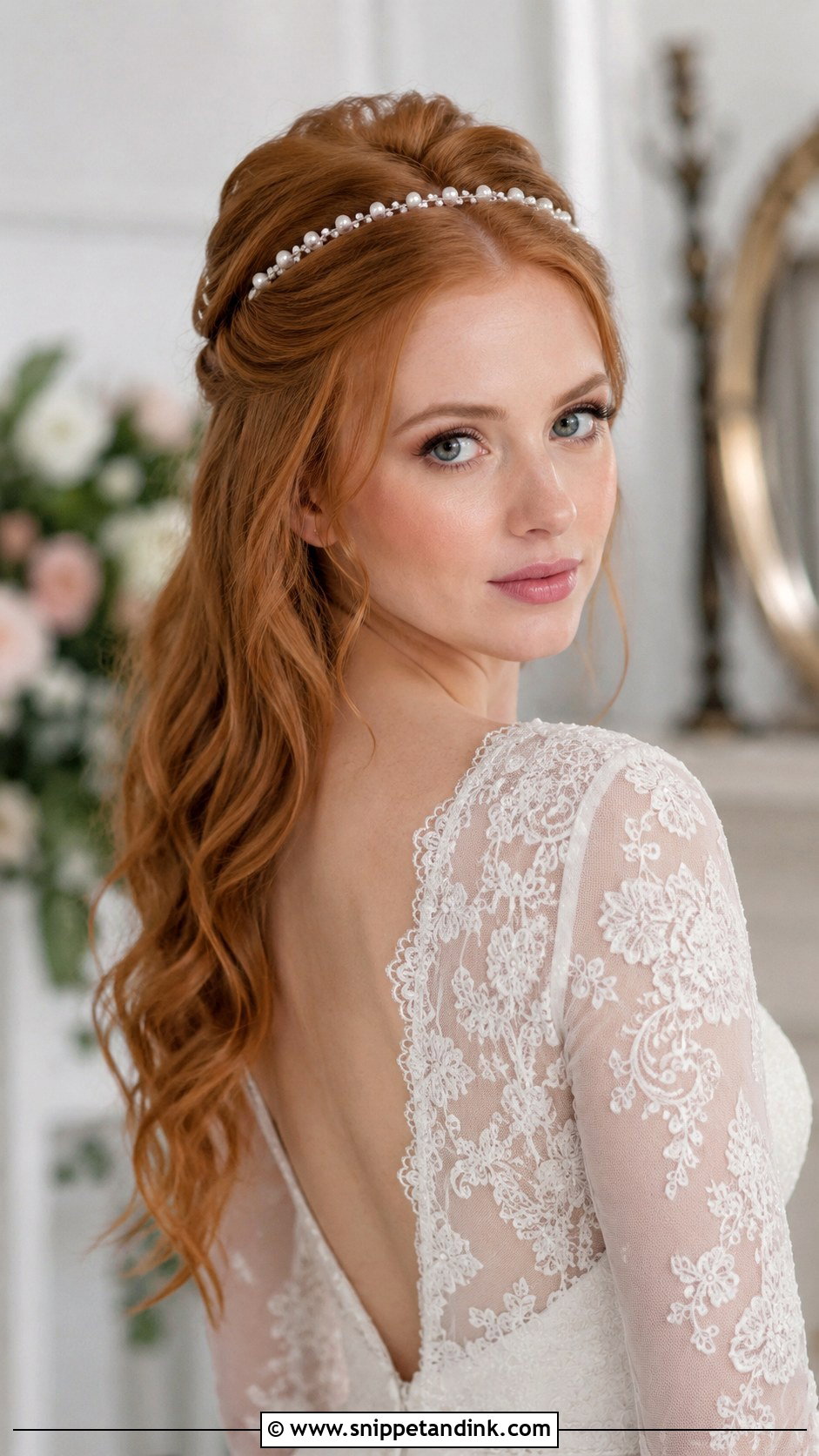 Pearl Headband With Half Up Half Down - Snippet and Ink - 20 Wedding Hair Headband Ideas