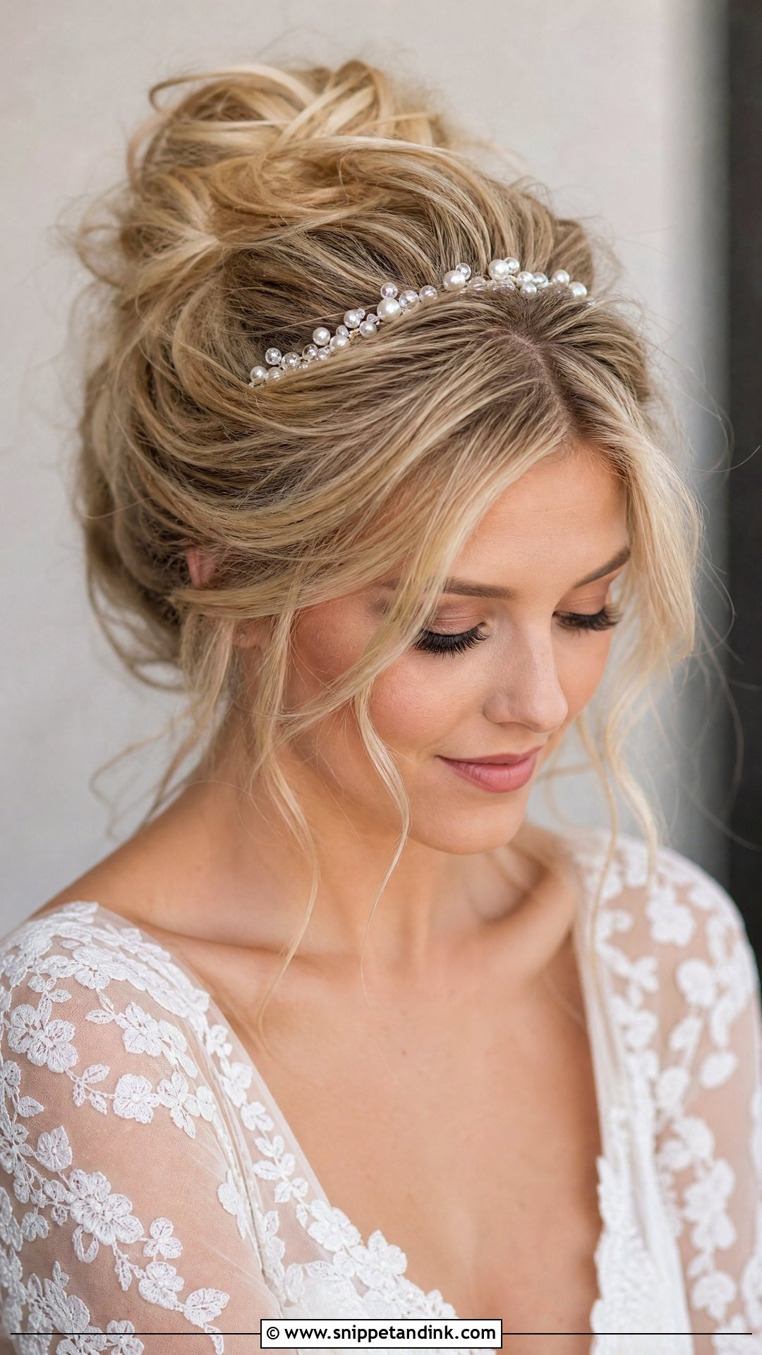 Pearl Headband With Messy Bun - Snippet and Ink - 20 Bridal Hair Headband Ideas