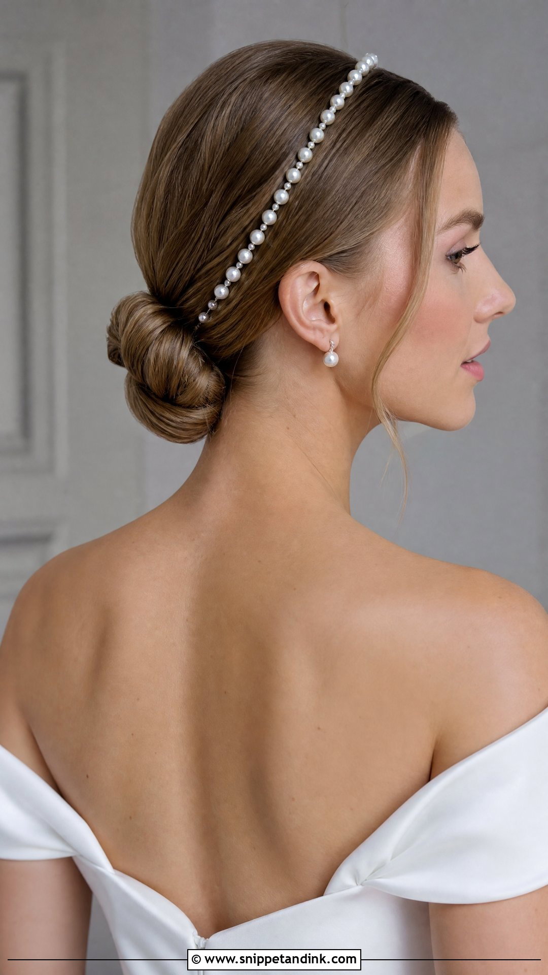 Pearl Headband With Sleek Low Bun - Snippet and Ink - 20 Wedding Hairstyles with Headband