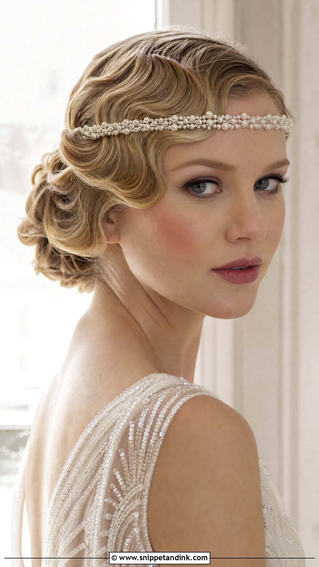 Pearl Headband With Vintage Finger Waves - Snippet and Ink - 20 Bridal Hair Headband Ideas