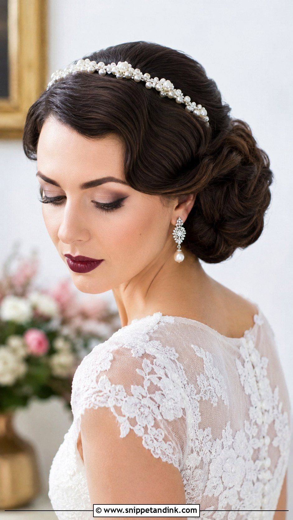 Pearl Headband With Vintage Updo - Snippet and Ink - 20 Wedding Hair Headband Ideas