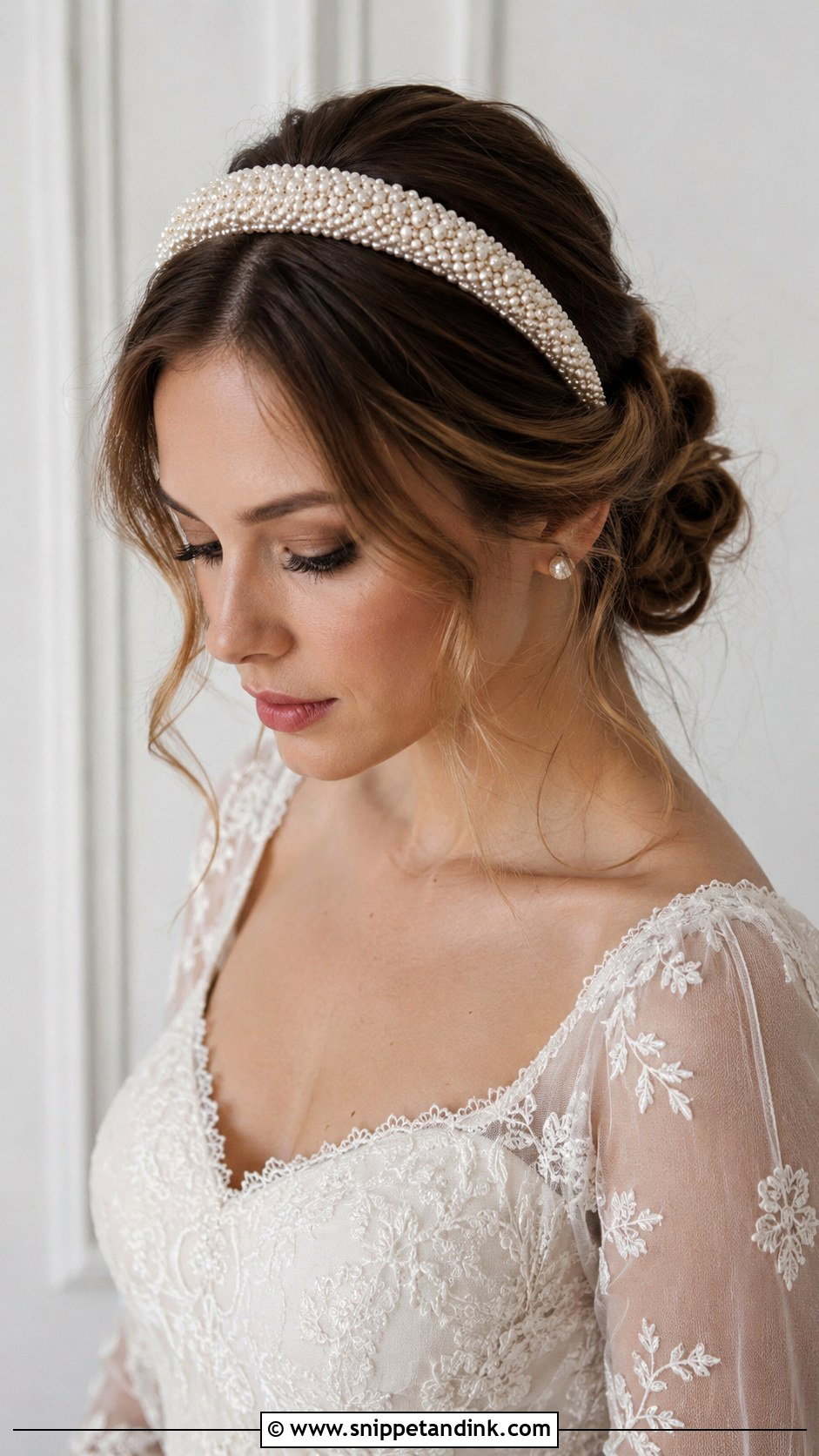 Pearl Headband with Soft Updo - Snippet and Ink - 25 Bridal Hair with Pearls Ideas