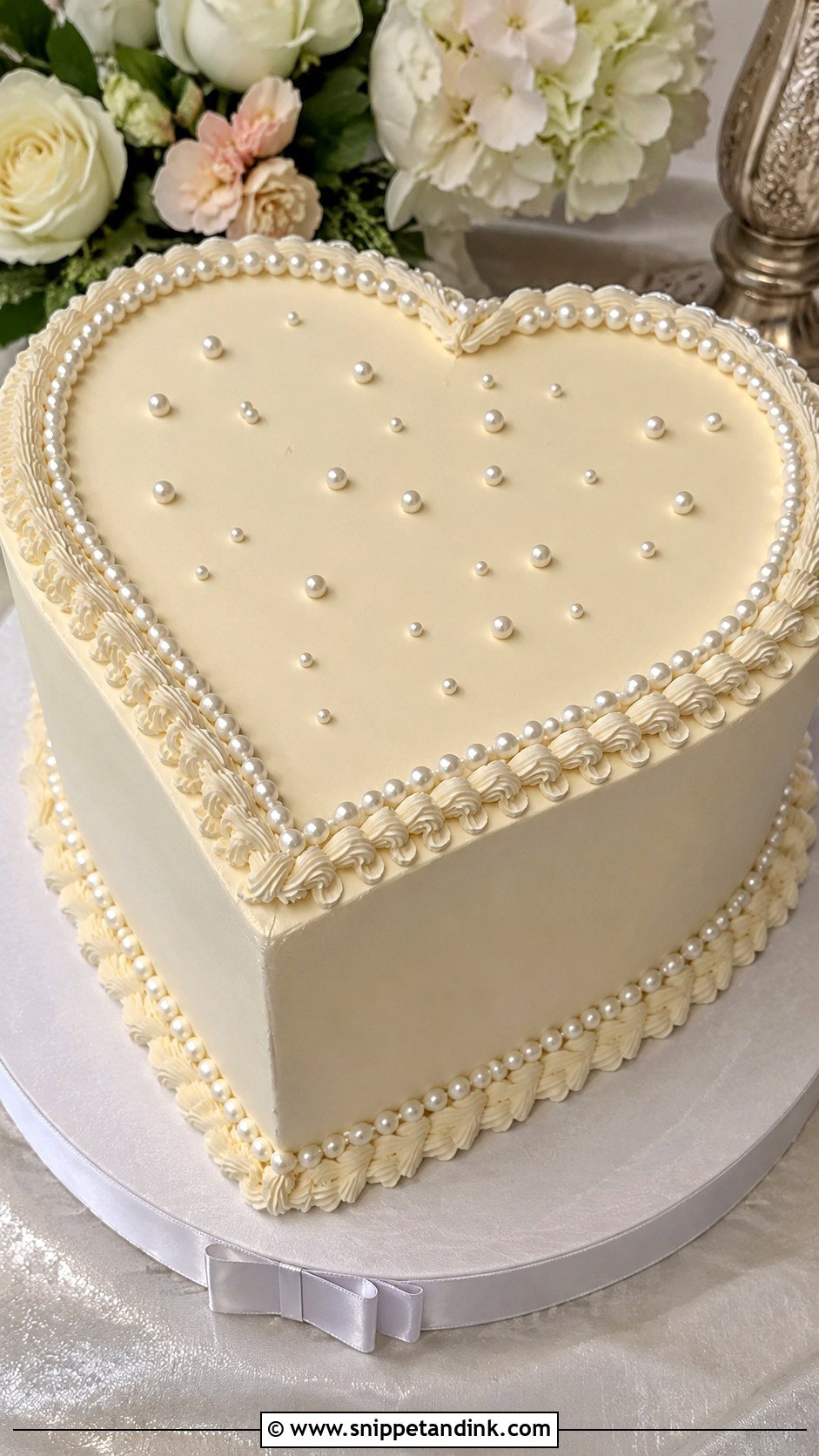 Pearl Heart Shape Wedding Cake - Snippet and Ink - 20 Heart Shape Cake Ideas for Wedding