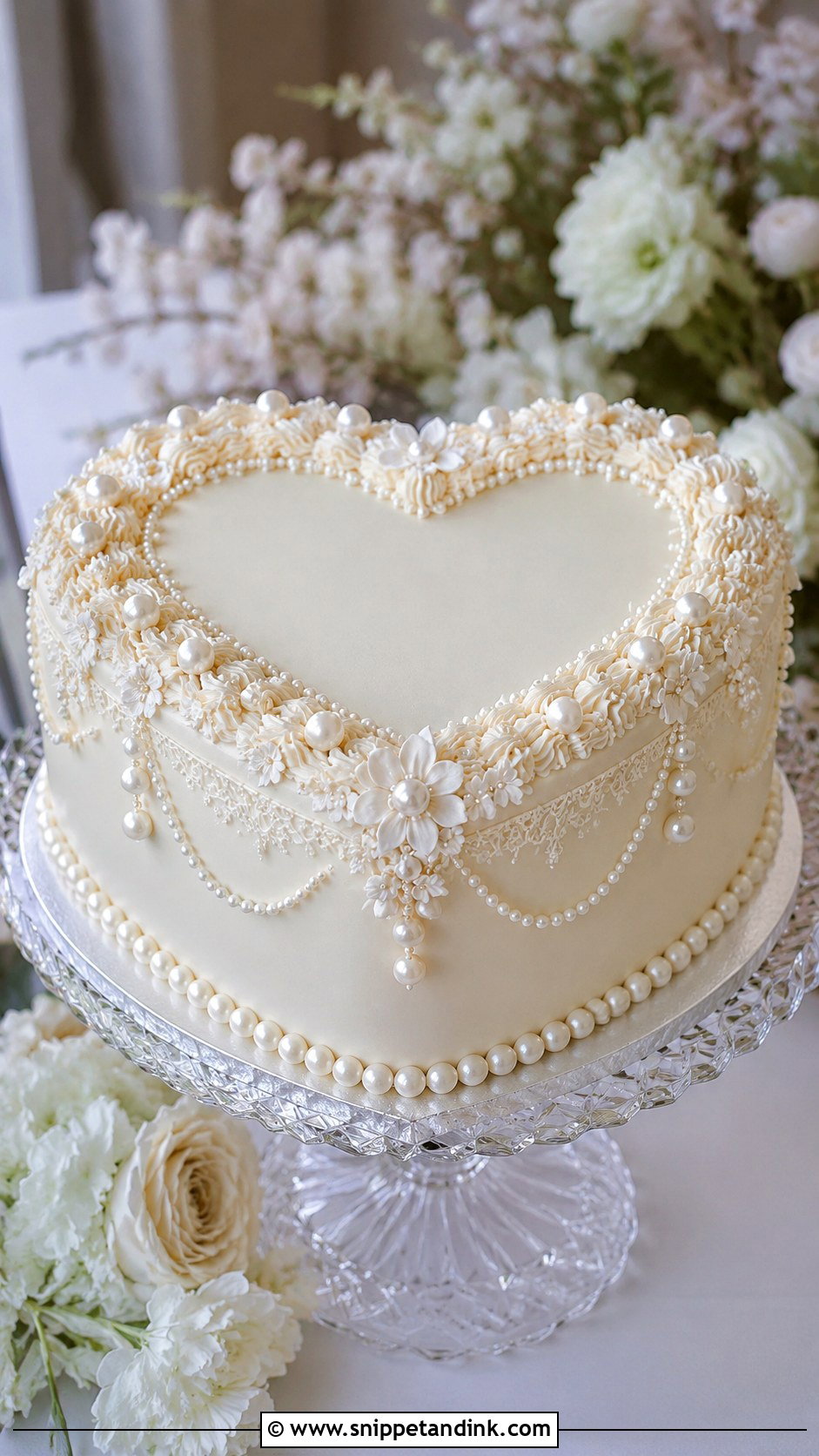 Pearl Heart Shaped Wedding Cake - Snippet and Ink - 20 Heart Shaped Wedding Cakes