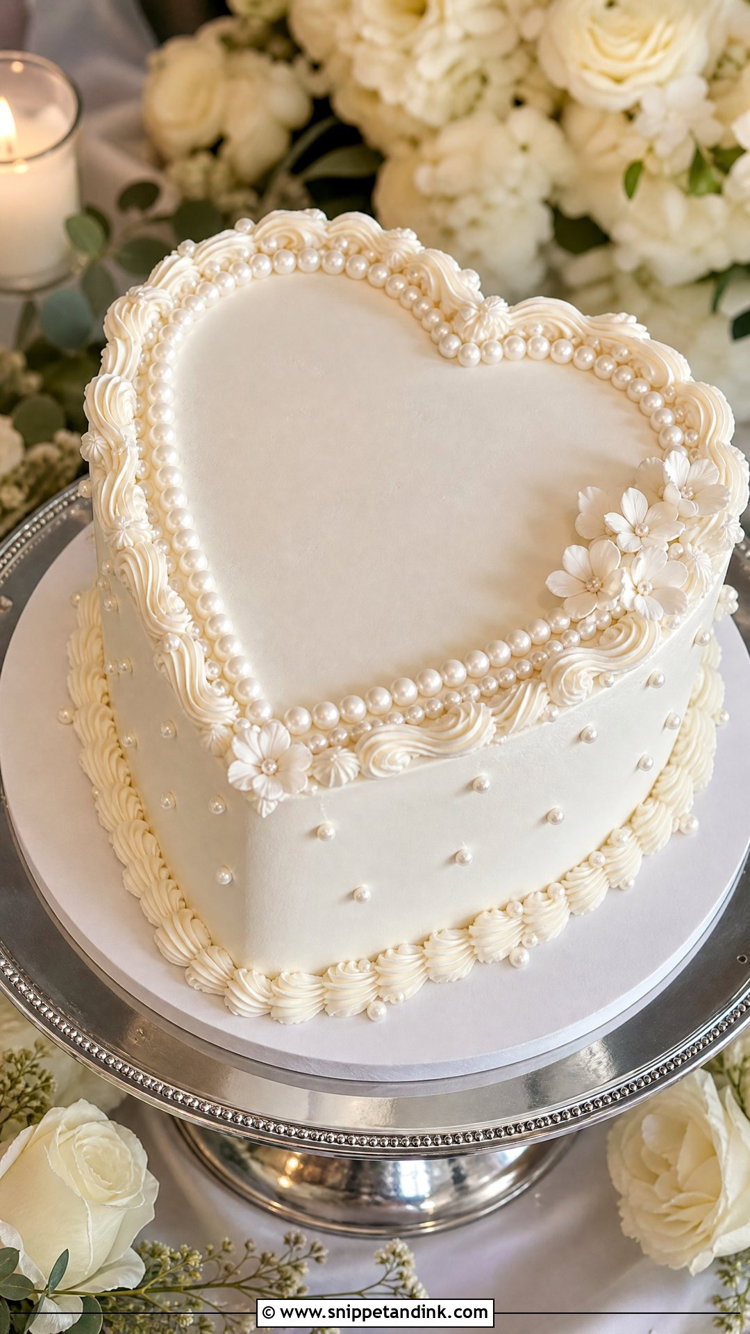 Pearl Heart Wedding Cake - Snippet and Ink - 20 Love Heart Cake Ideas for Wedding