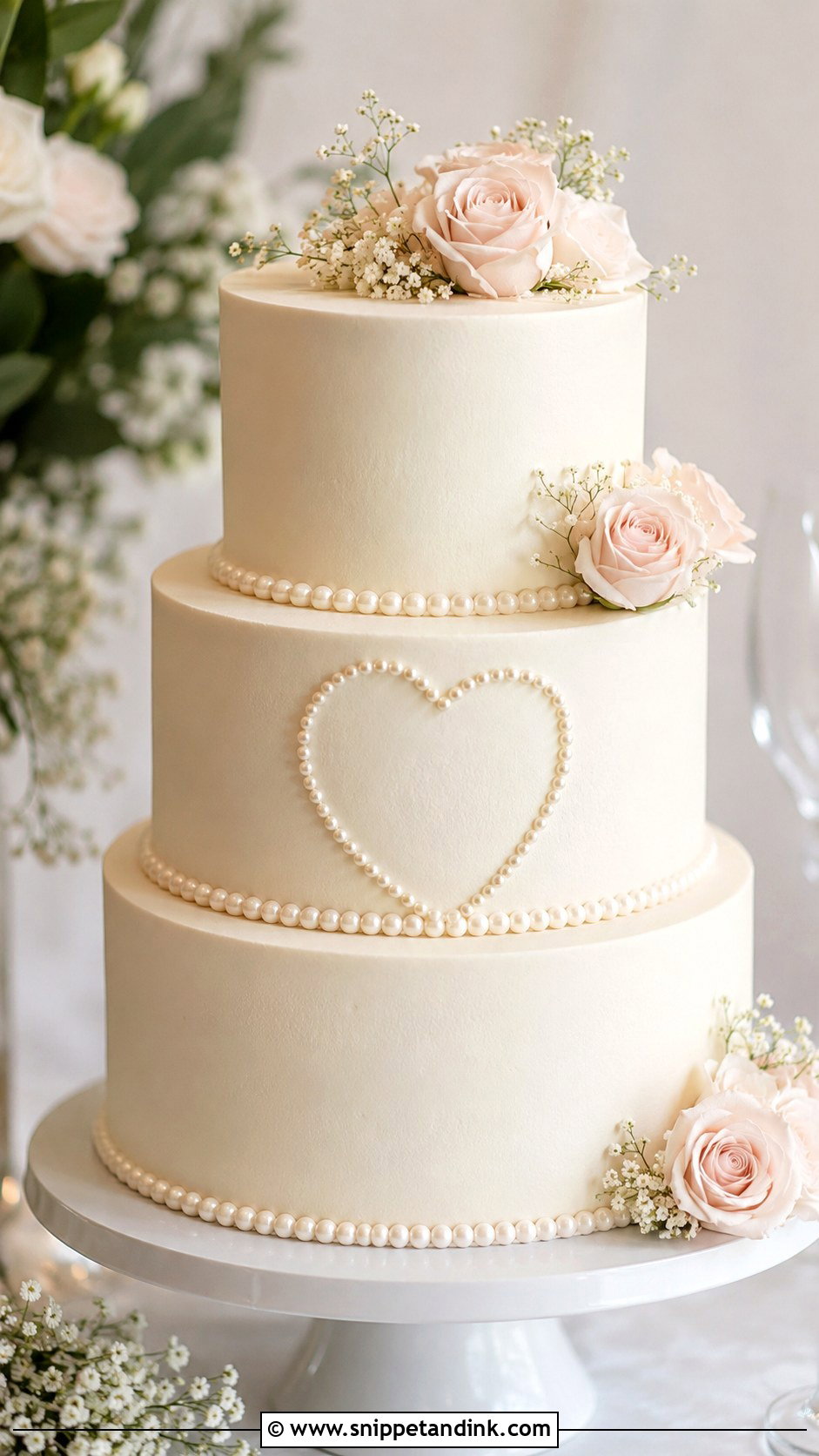 Pearl Heart Wedding Cake - Snippet and Ink - 20 Cakes with Pearls for Wedding