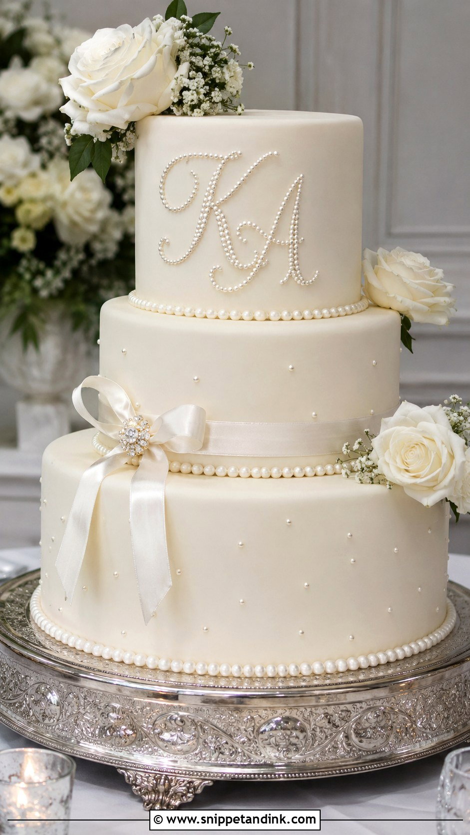 Pearl Initials Wedding Cake - Snippet and Ink - 25 Initials on Wedding Cake Ideas