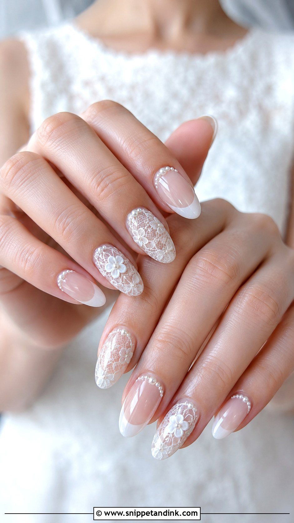 Pearl Lace Bridal Nails - Snippet and Ink - 20 Lace Bridal Nails
