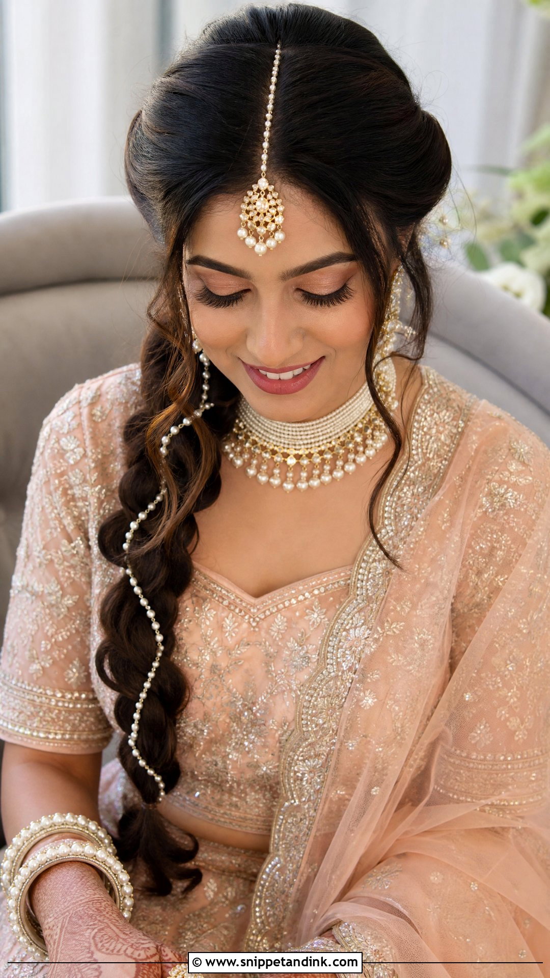 Pearl Lined Braid - Snippet and Ink - 20 Mandap Hairstyle for Bride Ideas