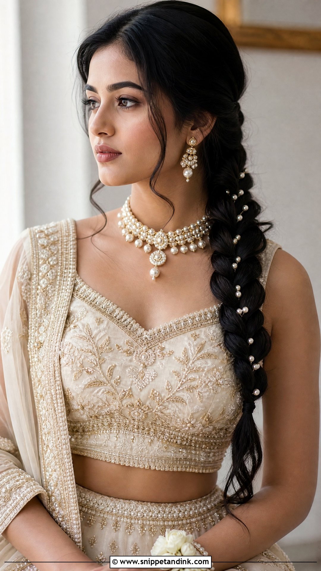Pearl Lined Braid With Lehenga - Snippet and Ink - 20 Hairstyle with Lehnga on Wedding Ideas
