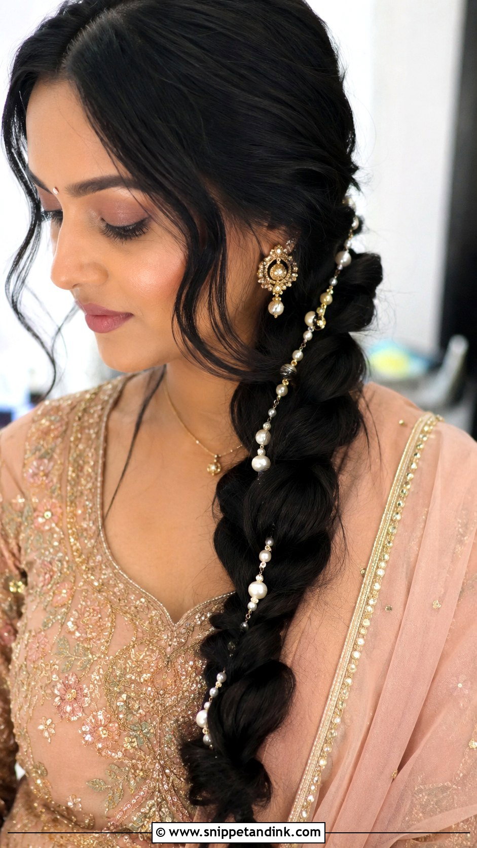 Pearl Lined Braid for Mehndi - Snippet and Ink - 20 Pre Wedding Hairstyles