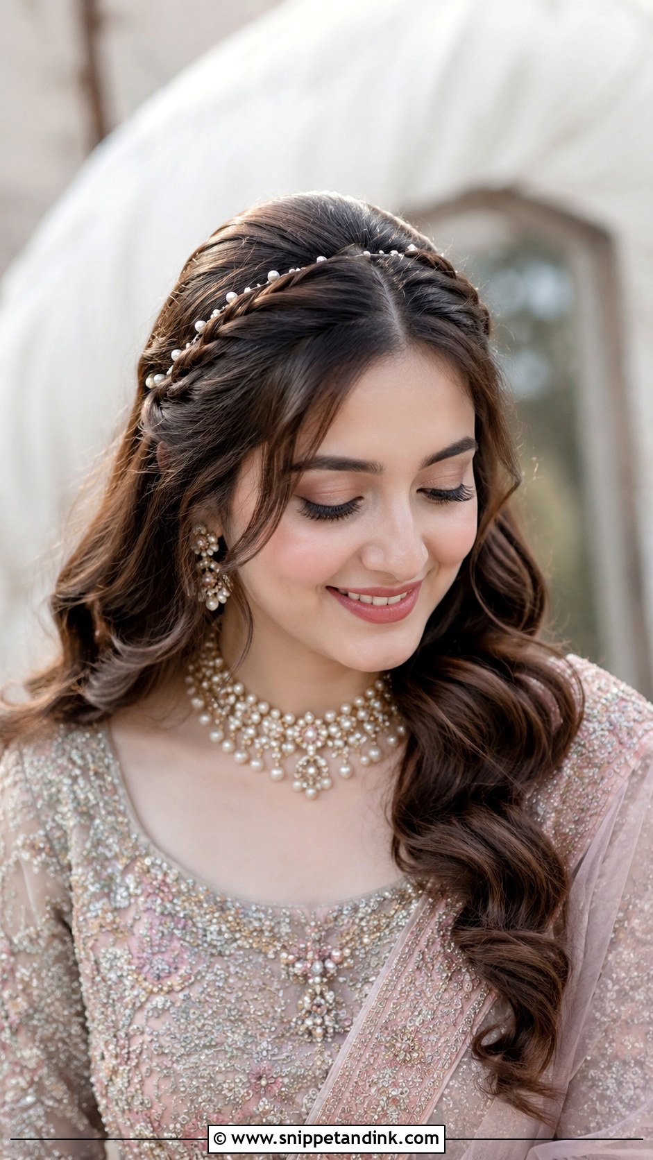 Pearl Lined Front Braid - Snippet and Ink - 30 Indian Wedding Front Hairstyles