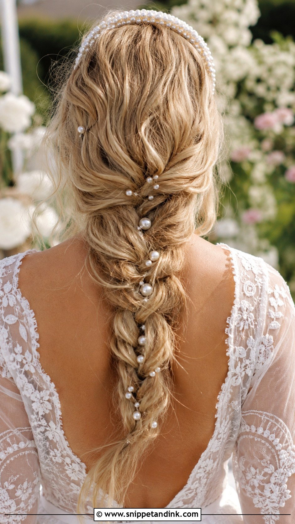Pearl Loose Braid Down the Back - Snippet and Ink - 25 Bridal Hair with Pearls Ideas