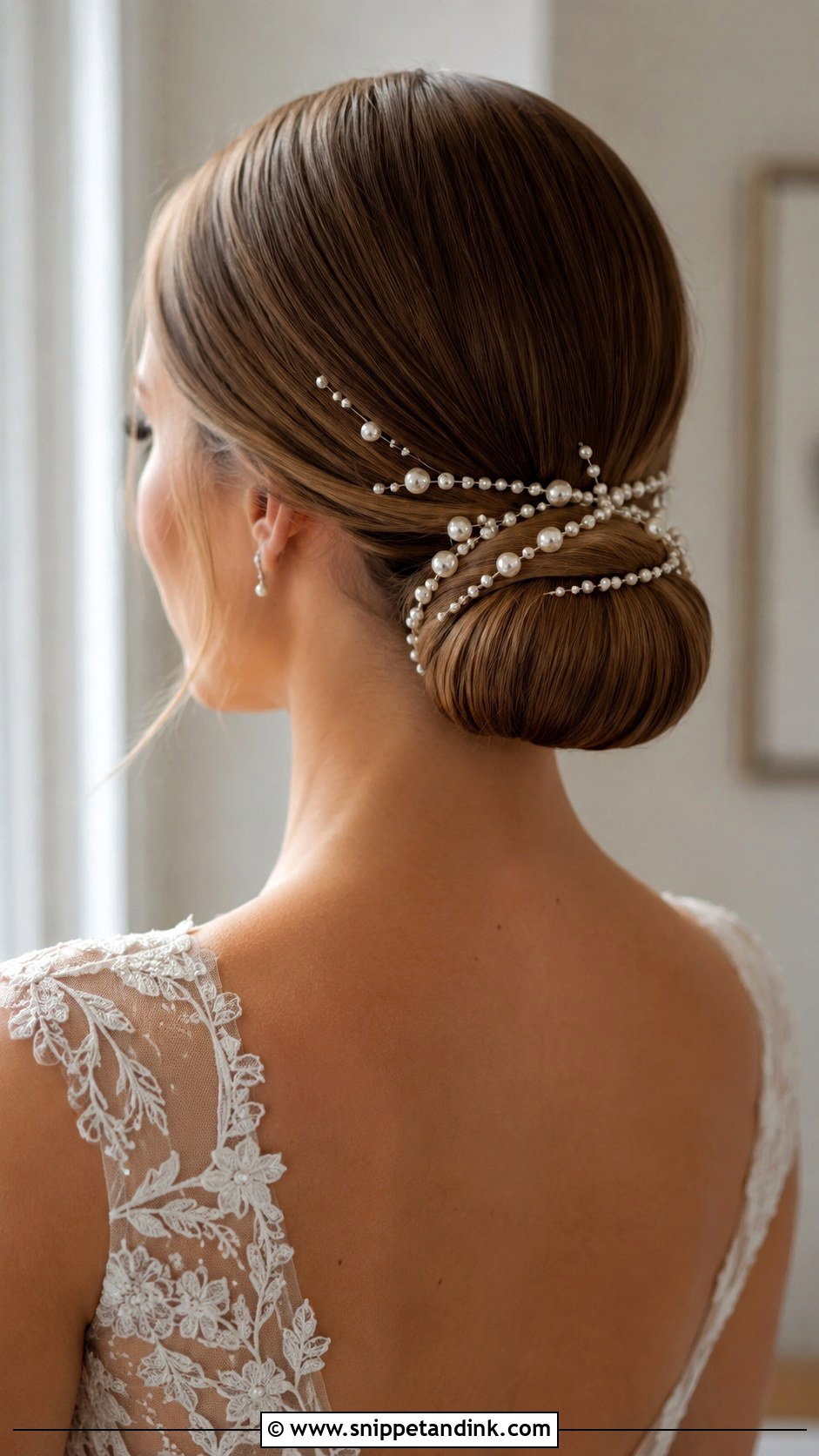 Pearl Low Bun for Brides - Snippet and Ink - 25 Bridal Hair with Pearls Ideas