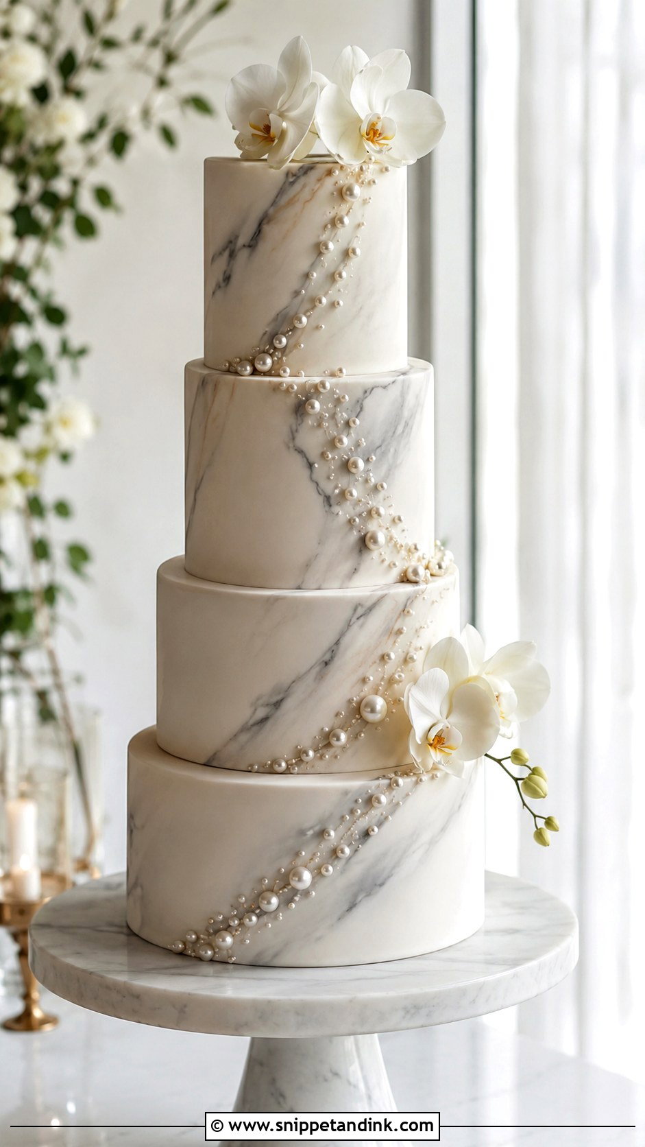 Pearl Marble Wedding Cake - Snippet and Ink - 20 Cakes with Pearls for Wedding