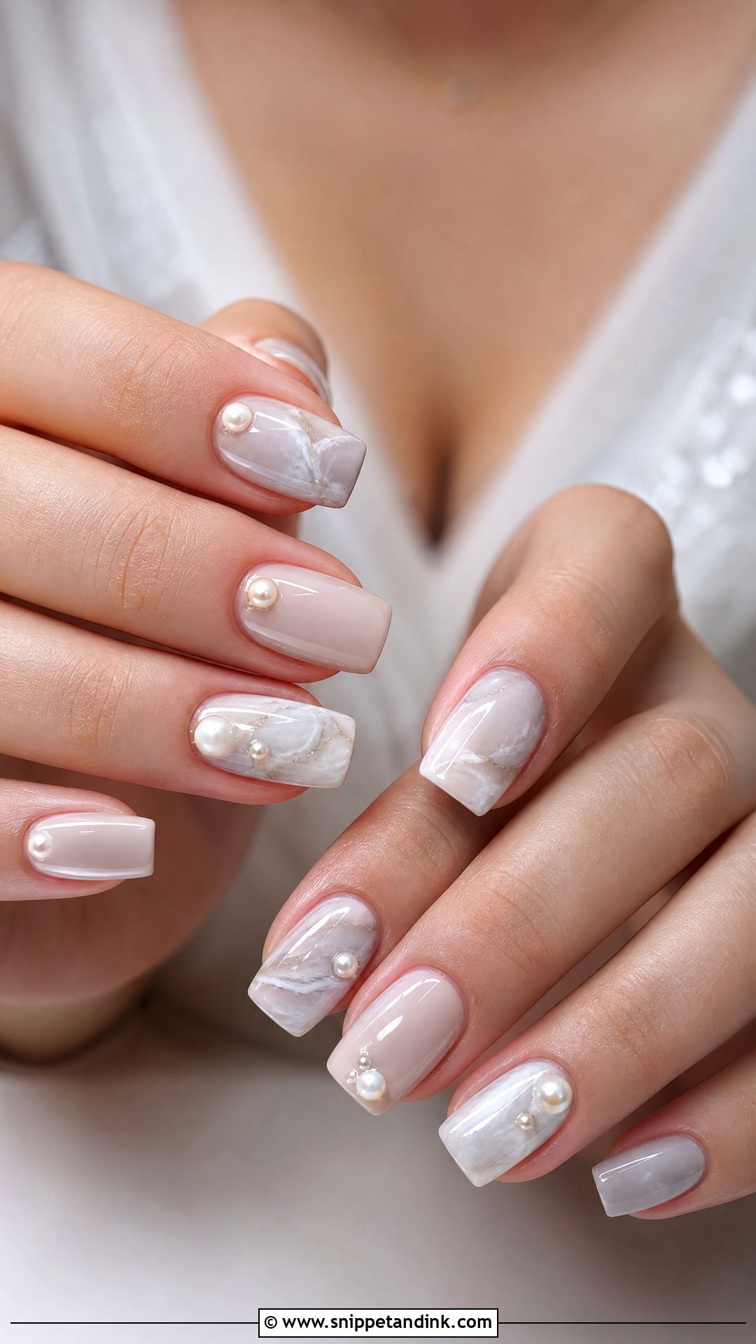 Pearl Marble Wedding Nails - Snippet and Ink - 25 Wedding Nails with Pearls